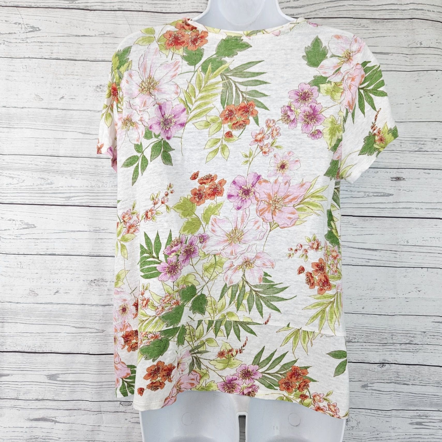 J. Jill J Jill Love Linen Womens Top M Pink Floral Short Sleeve - Shirt - Womens - Size M - Love Linen Top Size M / US 6-8 / IT 42-44 - 3 Thumbnail
