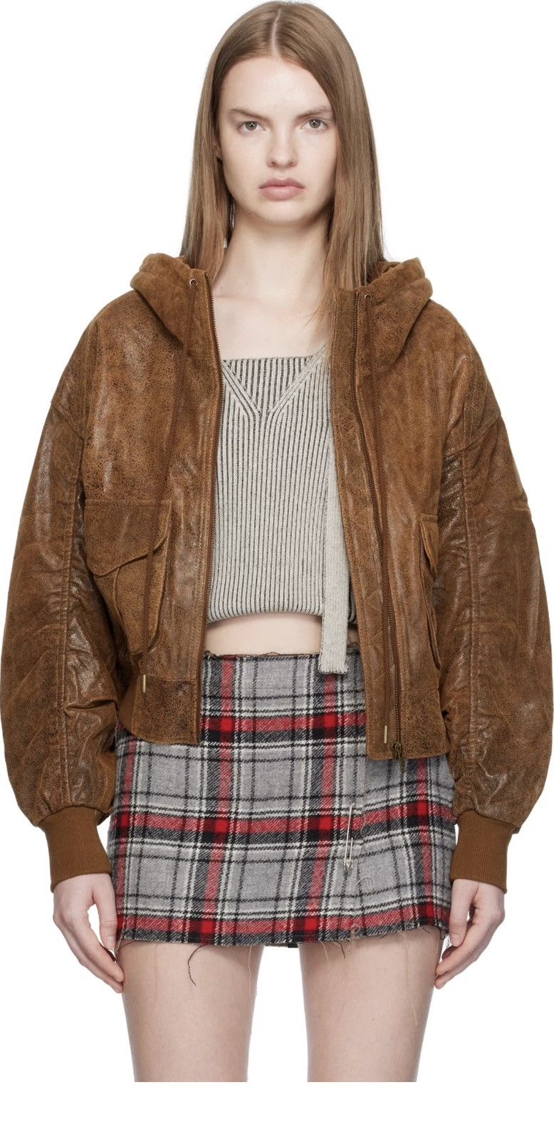 R13 R13 - LEATHER SHIRRED OVERSIZED BOMBER Size M / US 6-8 / IT 42-44 - 4 Thumbnail