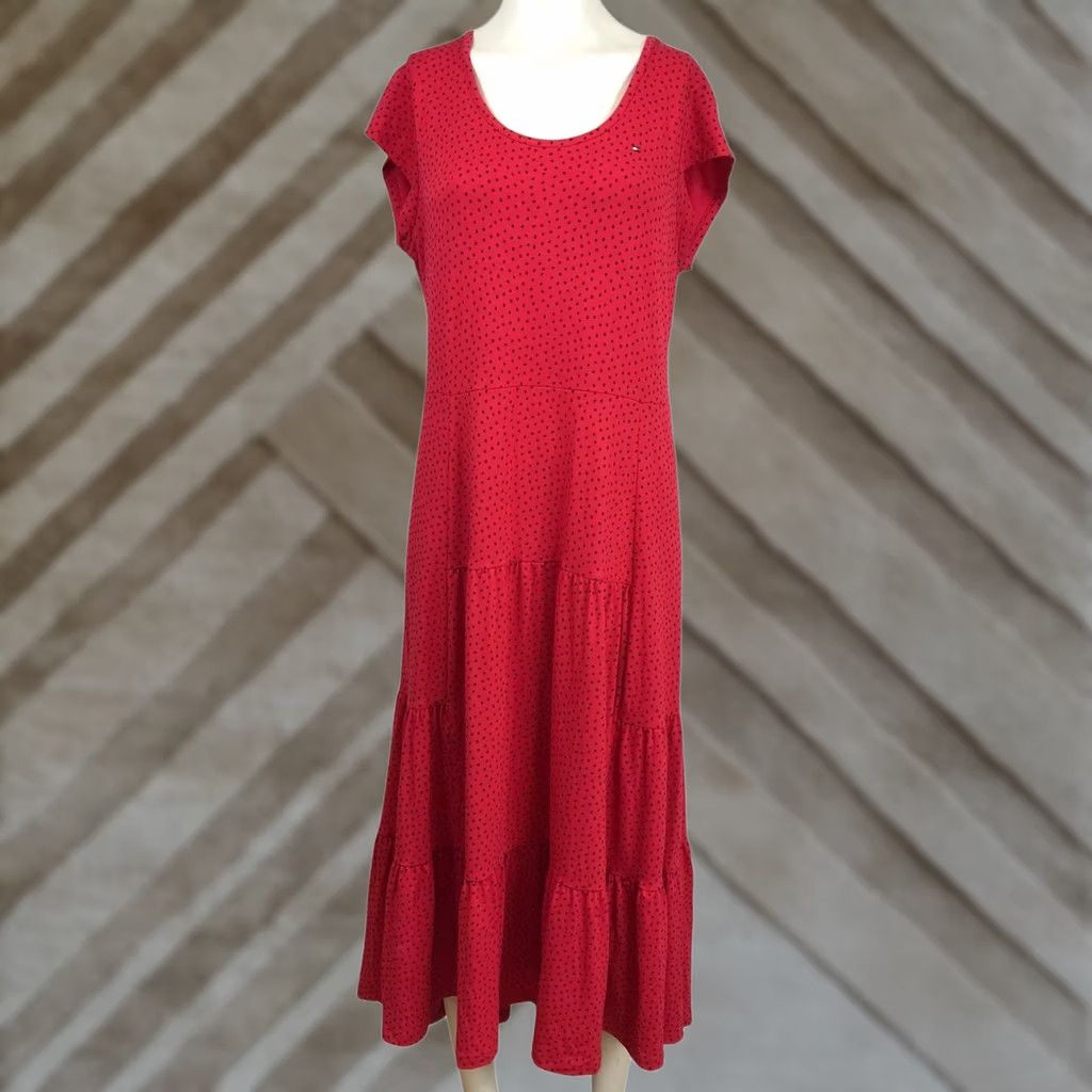 Tommy Hilfiger TOMMY HILFIGER Womens M Red Short Sleeve Ruffle Layered Midi Maxi Dress Size 32" / US 10 / IT 46 - 1 Thumbnail