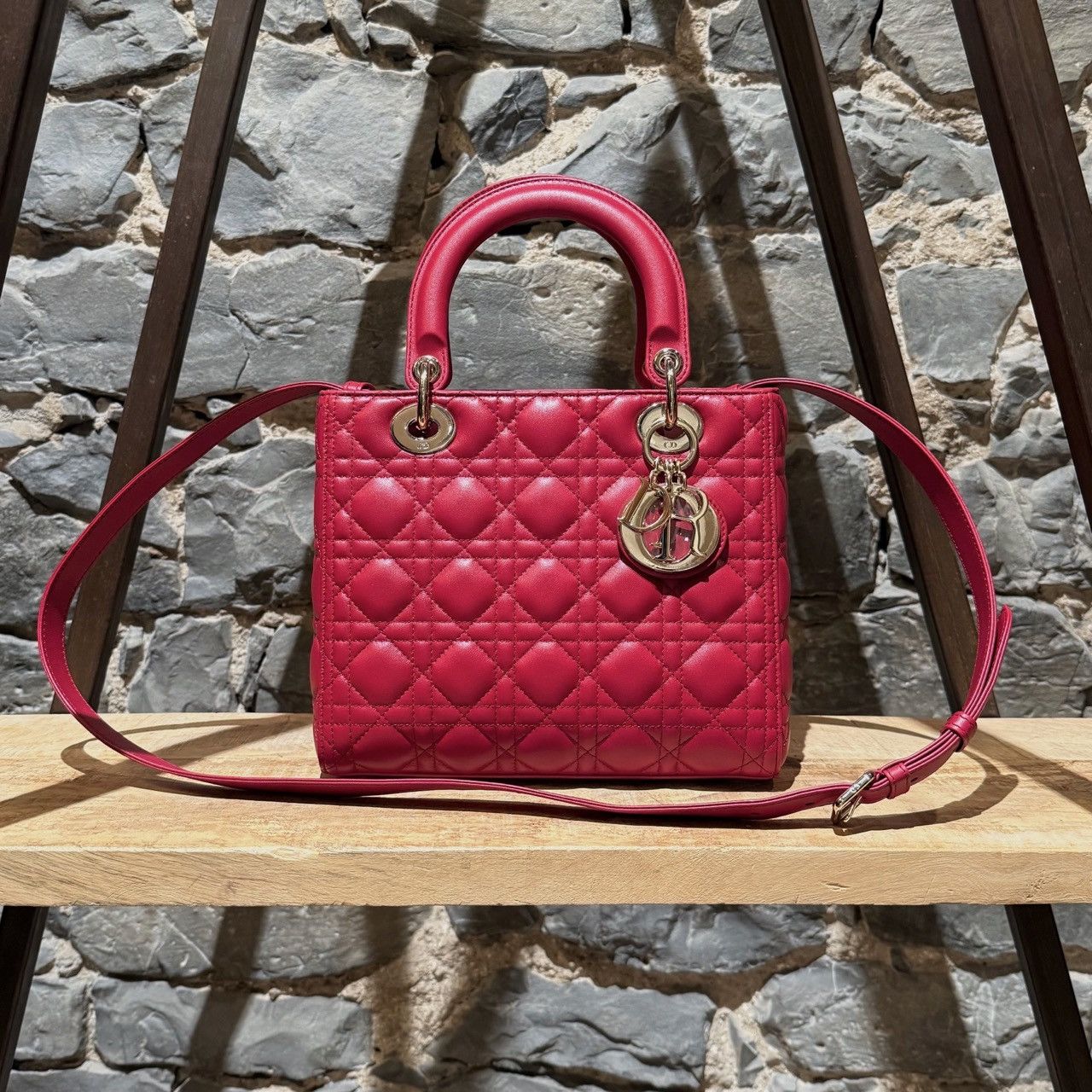Dior 2022 Fuchsia Lambskin Cannage Medium Lady Dior Handbag