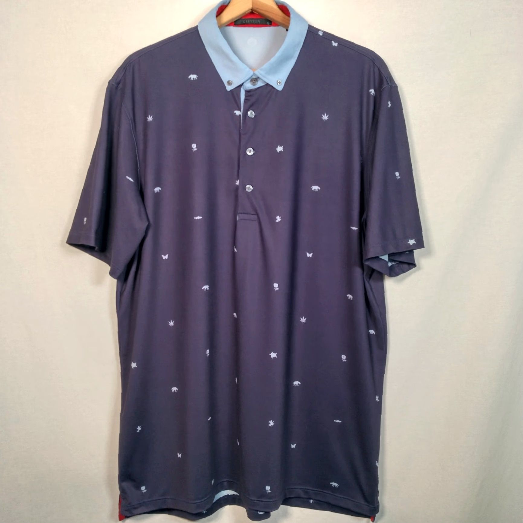 Vintage Greyson Polo Shirt Large Blue Short Sleeve Animal Print Polo Shirt Men L Blue Preppy Activewear Golf Shirts Mens Size US L / EU 52-54 / 3 - 2 Thumbnail