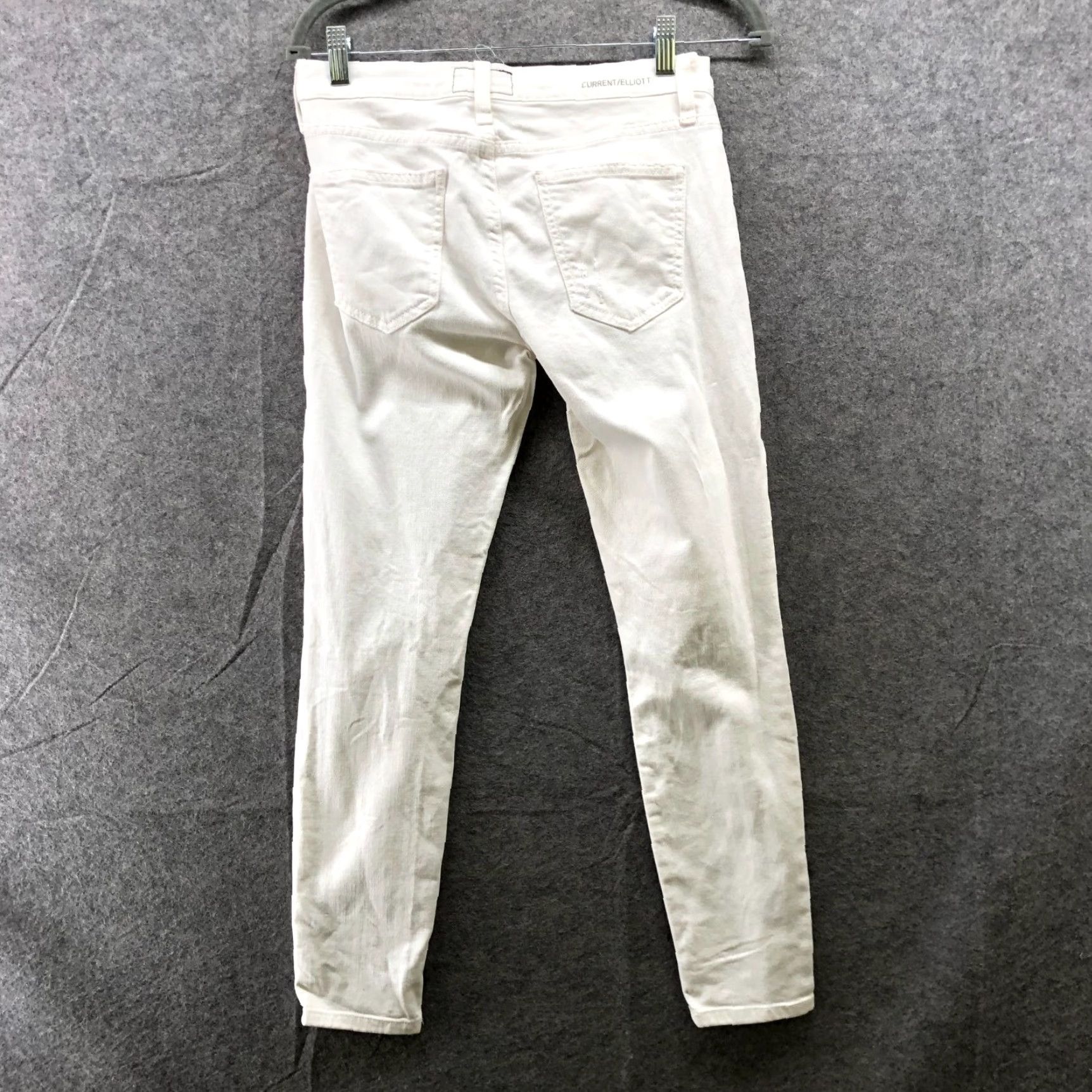 Vintage Current/Elliott Jeans Womens 25 White Skinny Low Rise Distressed Stretch 5-Pocket Denim Cotton Blend Shirt? Size 42" / US 20 - 2 Thumbnail