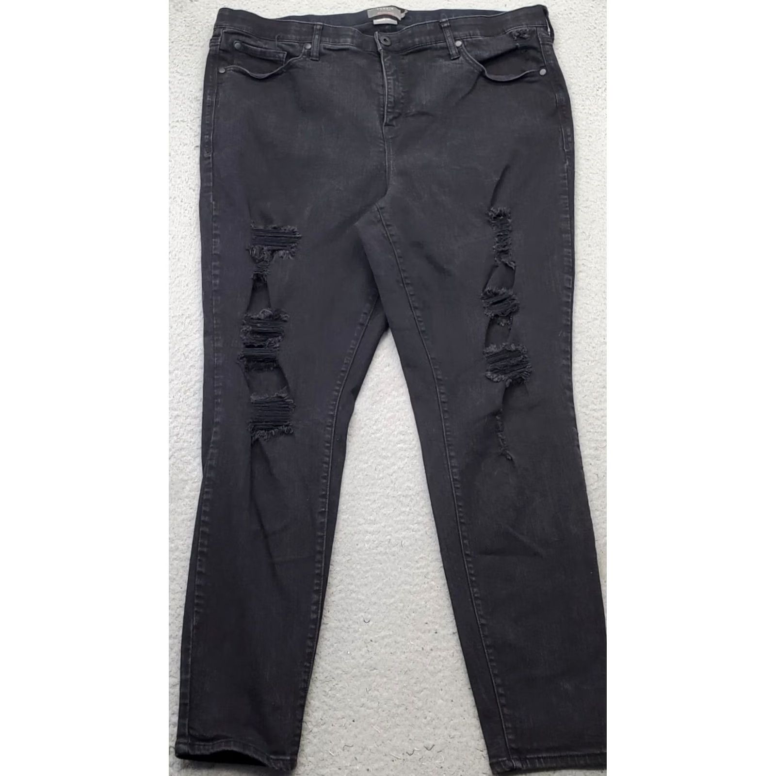 Torrid Torrid Womens Size 22T Black Denim Sky High Skinny Jeans Distressed Premium Stretch Size 40" / US 18 - 2 Thumbnail