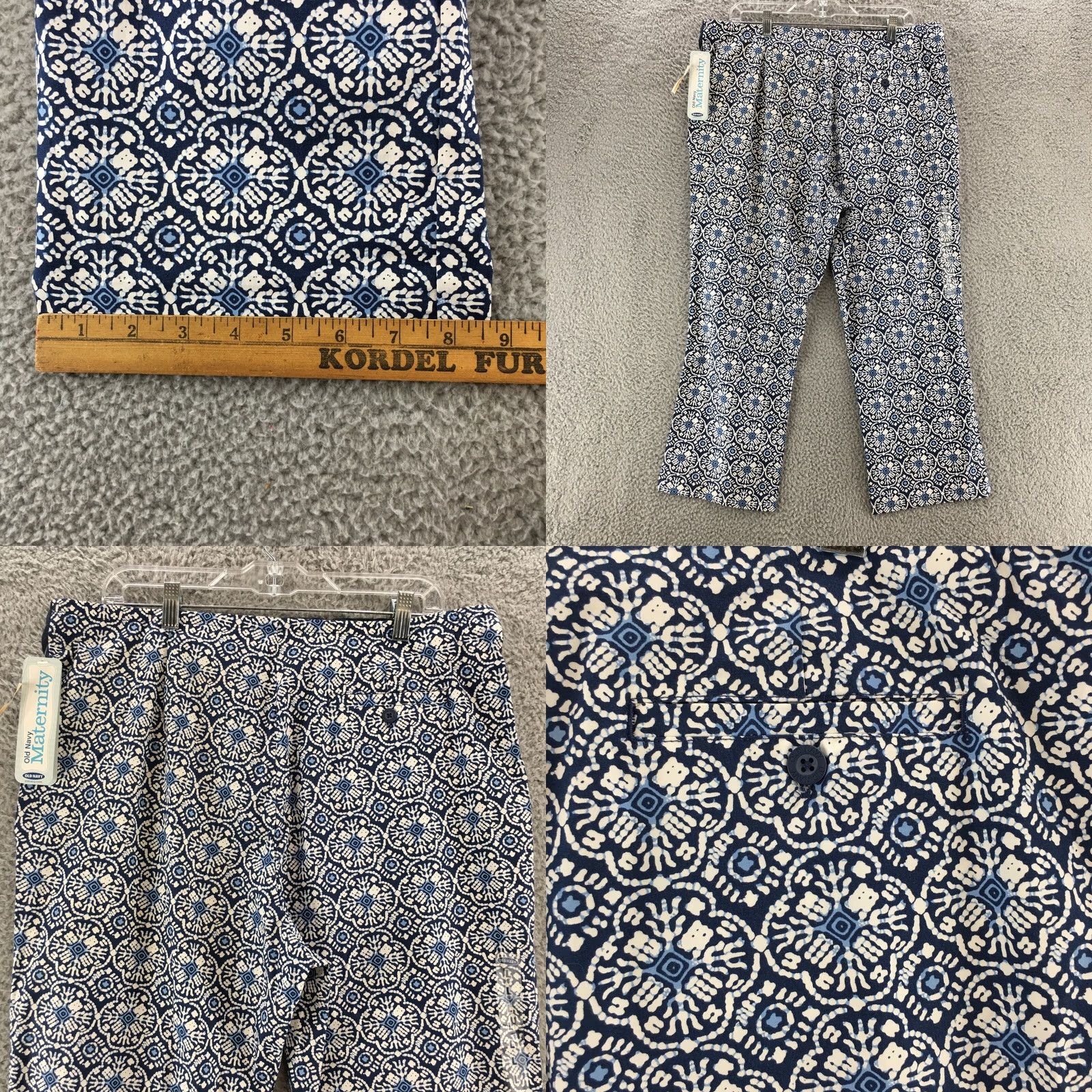 Old Navy Old Navy Maternity Capri Pants Womens Small Elastic Waist NEW Capri Slim Stretch Pull On Blue Geometric 23 Inseam Ladies Size 28" / US 6 / IT 42 - 8 Thumbnail