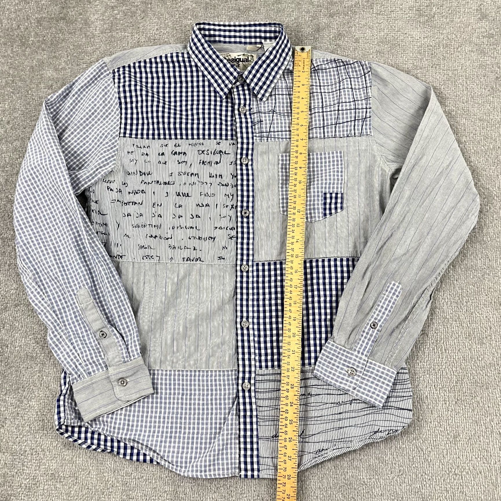 Desigual VINTAGE Desigual Shirt Mens Large Blue Patchwork Modernist Art Eclectic Button Up Size US L / EU 52-54 / 3 - 3 Thumbnail