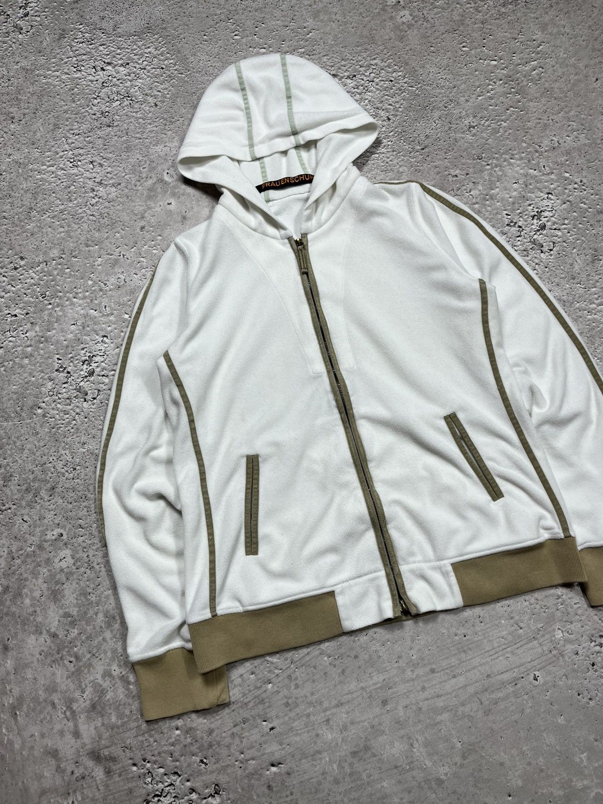 Frauenschuh Frauenschuh White Zip-Up Hoodie with Beige Trim Size S / US 4 / IT 40 - 3 Thumbnail