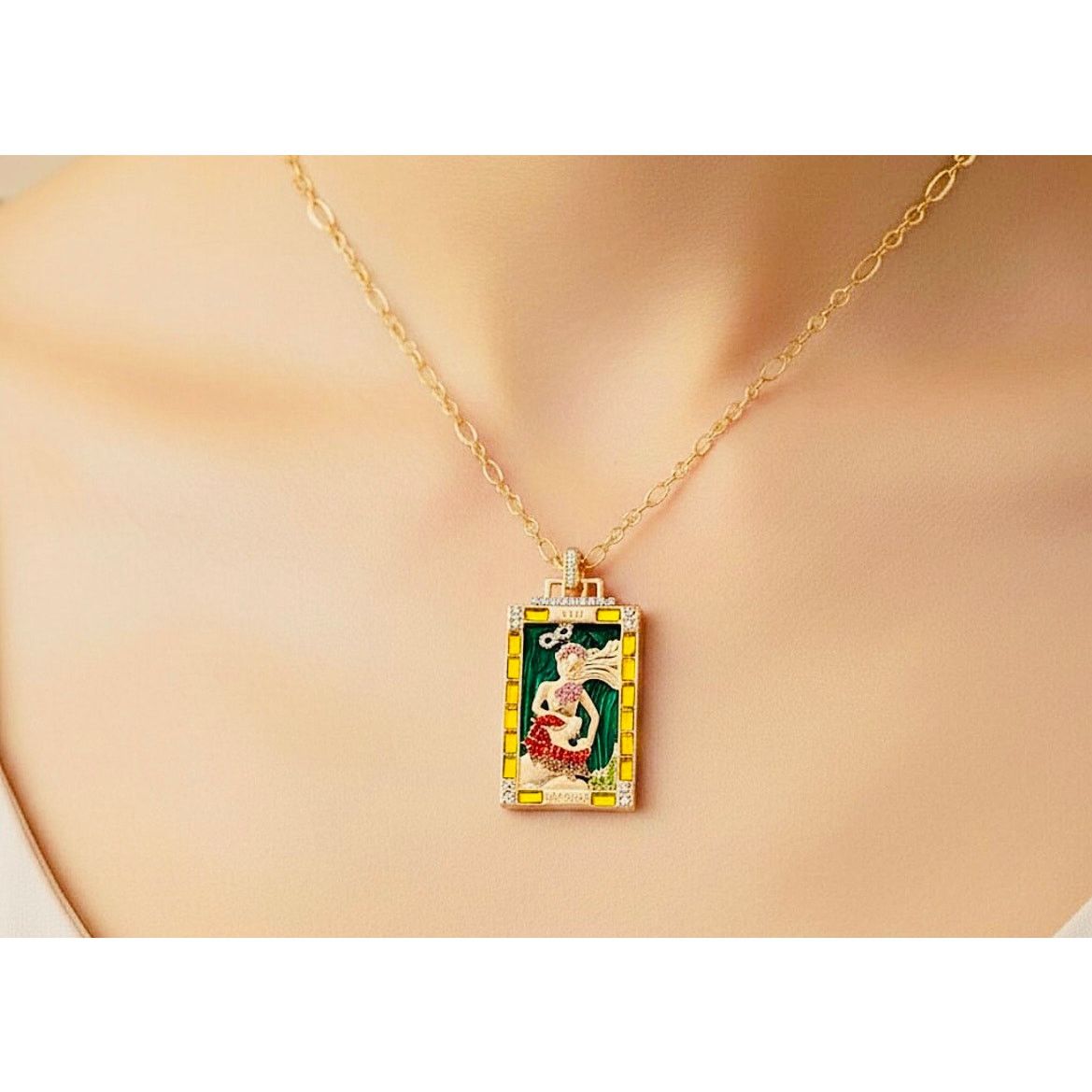 Other Lab Created Malachite, Multi Color Austrian Crystal Necklace Size ONE SIZE - 3 Thumbnail