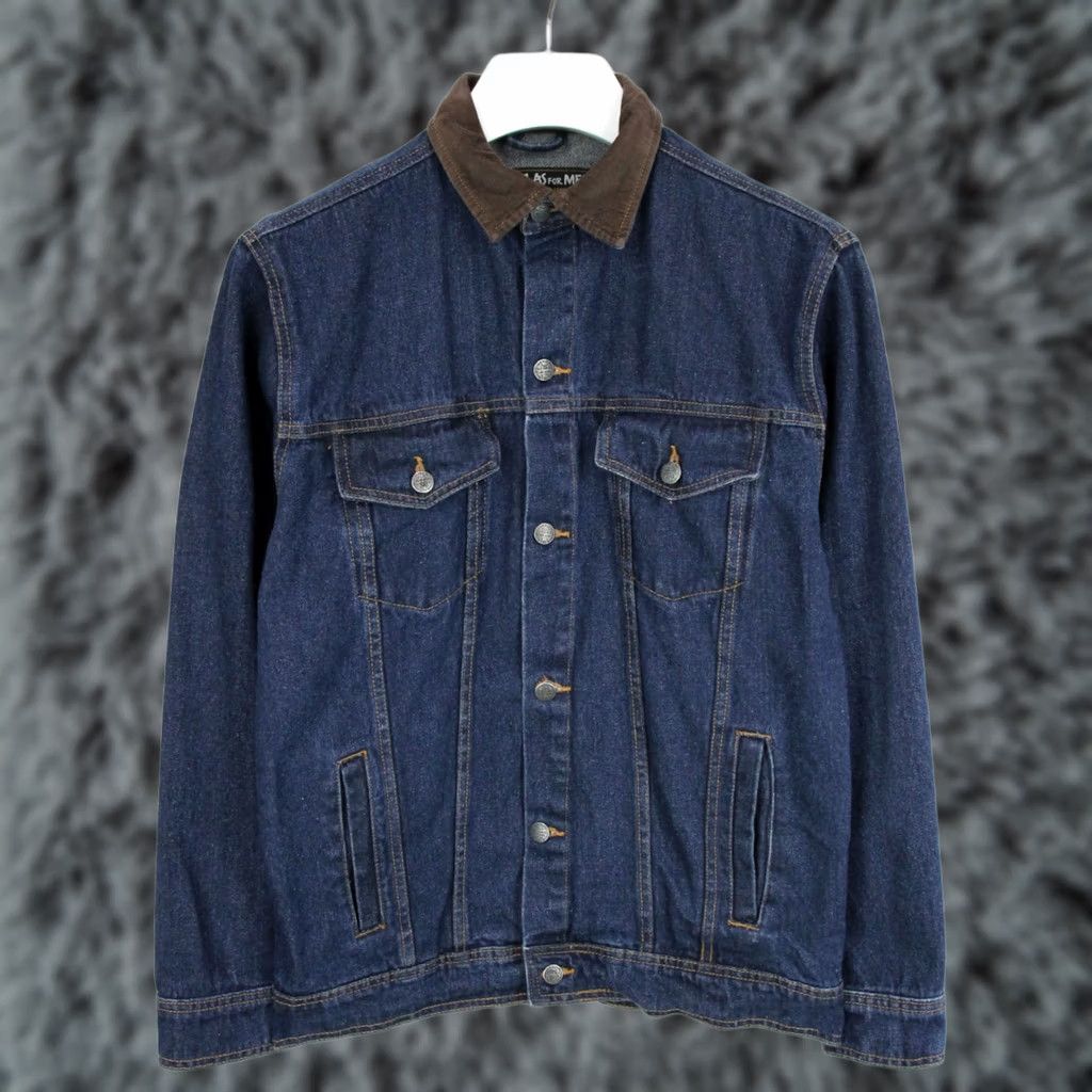 Vintage ATLAS FOR MEN Jacket Denim Trucker Collar Long Sleeve Button Blue Medium Mens Cashmere? Size US M / EU 48-50 / 2 - 1 Thumbnail