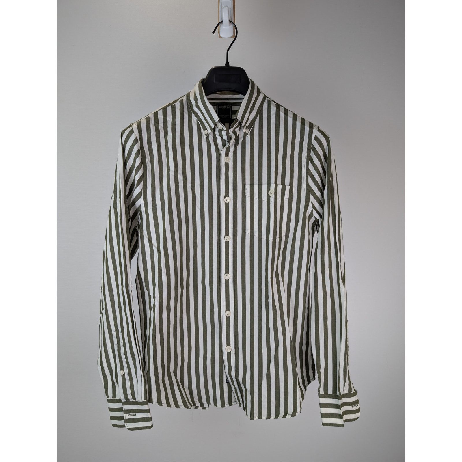 Todd Snyder o1rshd1 CC20 Striped Cotton Long-Sleeved Shirt Olive Green Size US S / EU 44-46 / 1 - 2 Thumbnail