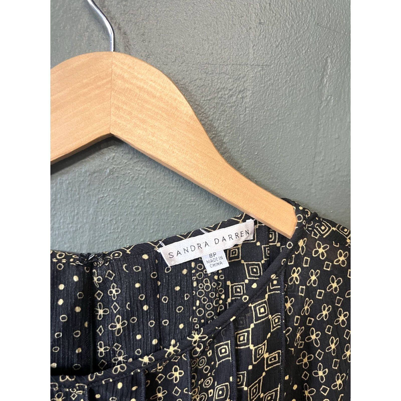 Vintage Sandra Darren Womens Shirt Dress Black Short Sleeve Long Petite 8 Size M / US 6-8 / IT 42-44 - 3 Thumbnail