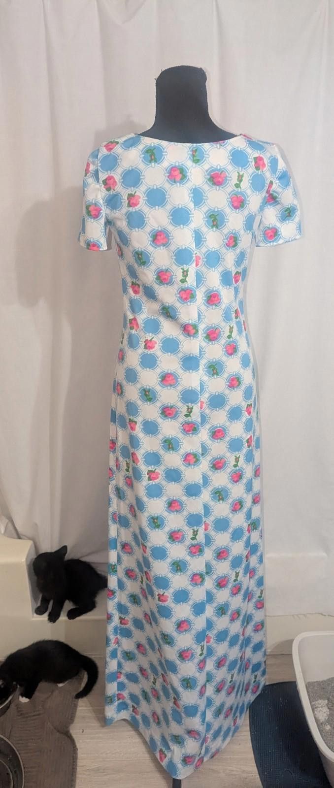 Handmade VTG 60s Handmade GoGo Mod Rose Print Maxi Dress Size XS / US 0-2 / IT 36-38 - 3 Thumbnail