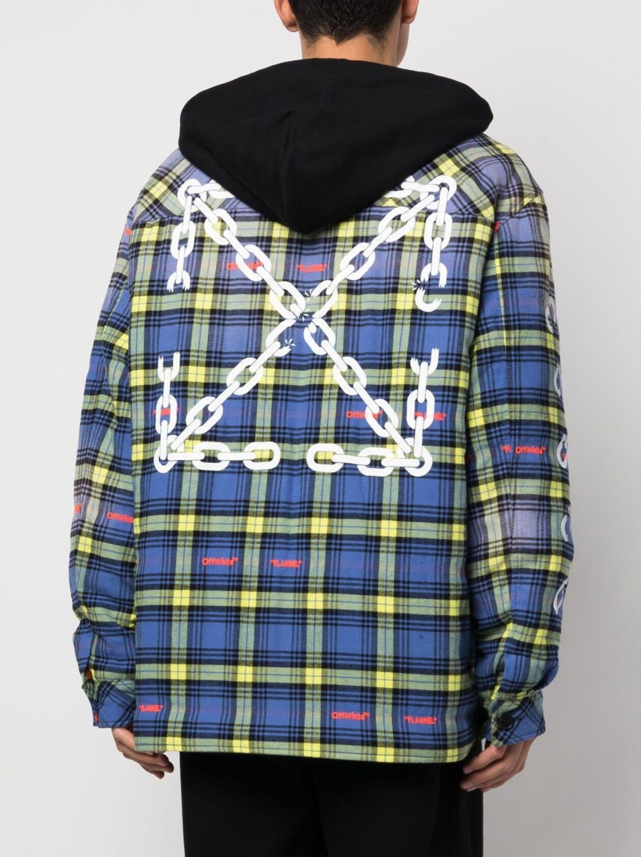 Off-White o1gr1nt1124 Chain Arrow Flannel Hoodie Oversized Dusty Blue Size US XL / EU 56 / 4 - 4 Thumbnail