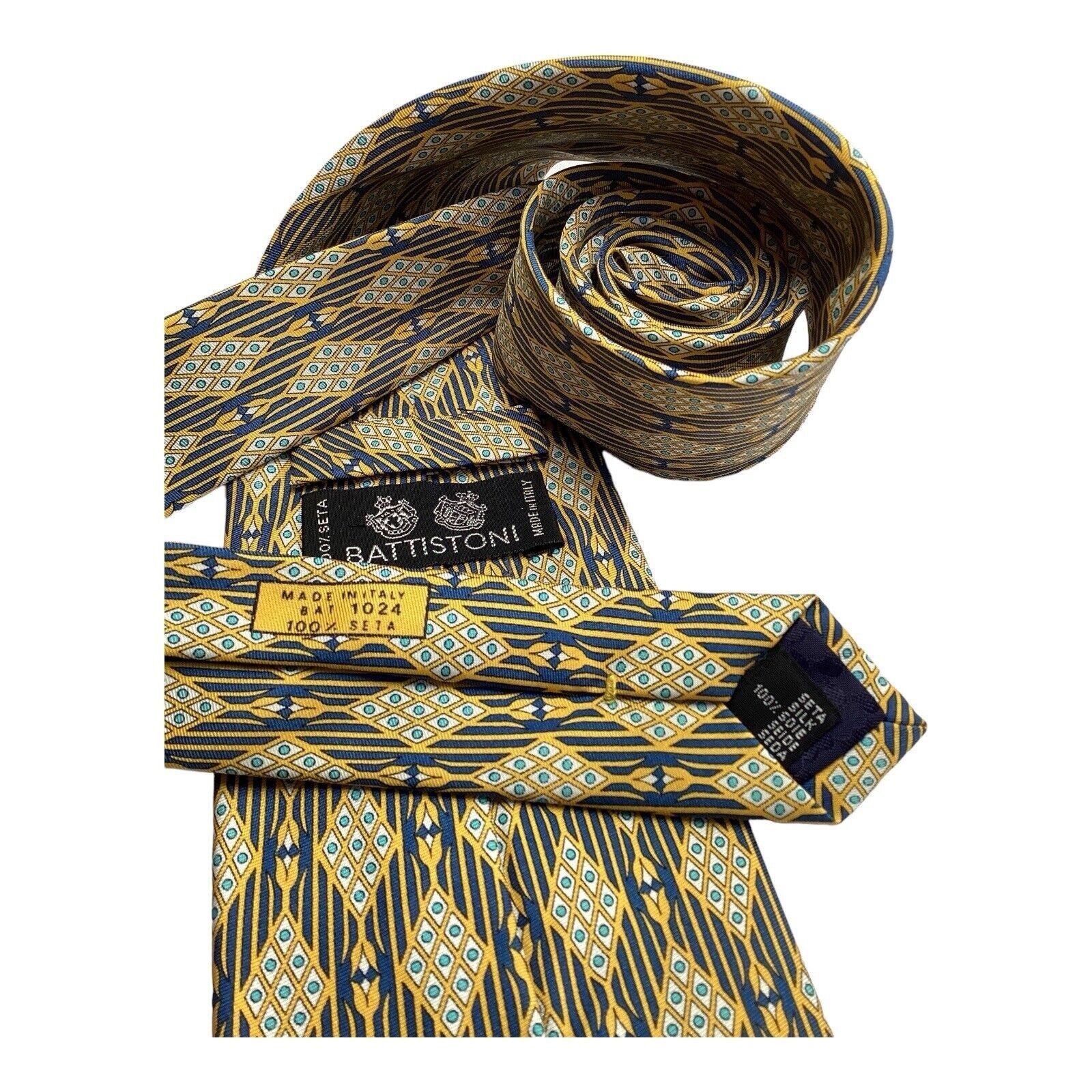 Battistoni BATTISTONI BAT 1024 Yellow Geometric Luxury Silk Tie Made Ja Size ONE SIZE - 5 Thumbnail