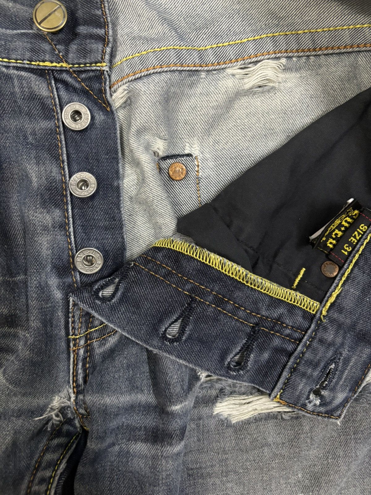 Evisu Vintage 2000s Evisu Ramen Heavy Distressed Grunge Jeans Size US 31 - 18 Thumbnail