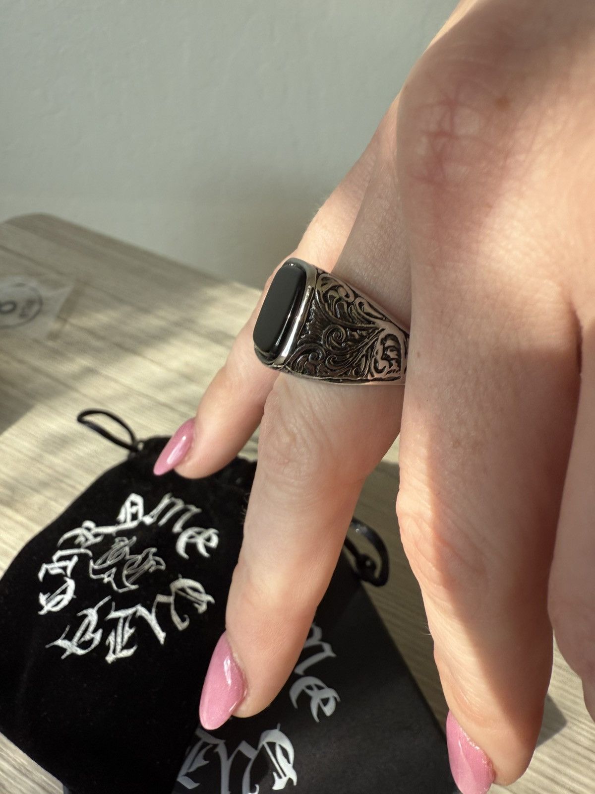 Jewelry Stainless steel ring w/ black gemstone by Chrome Cult Size ONE SIZE - 5 Thumbnail