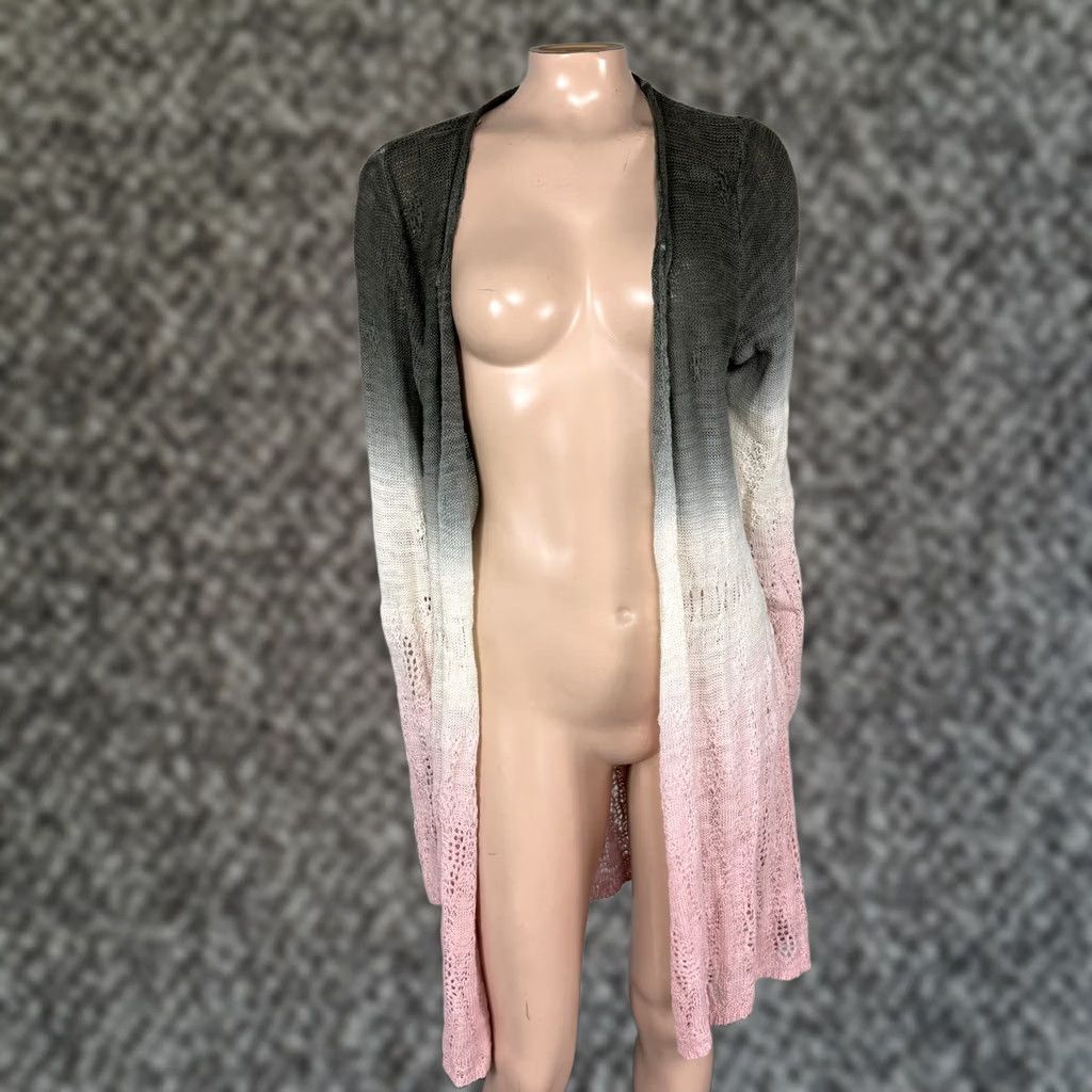 Anthropologie Anthropologie Sweater Women's L Knit Cotton Ombre Dip Dye Open Front Moth Green R1 Size L / US 10 / IT 46 - 1 Thumbnail