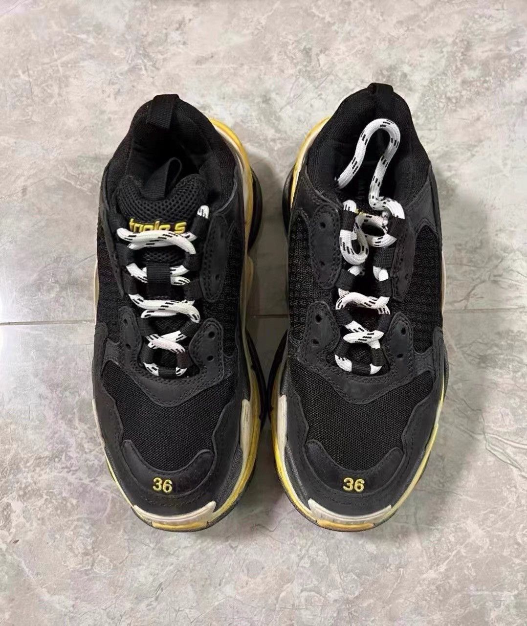 Balenciaga Balenciaga Triple S Black/Yellow Dad Shoes K28 Size US 6 / IT 36 - 1 Thumbnail