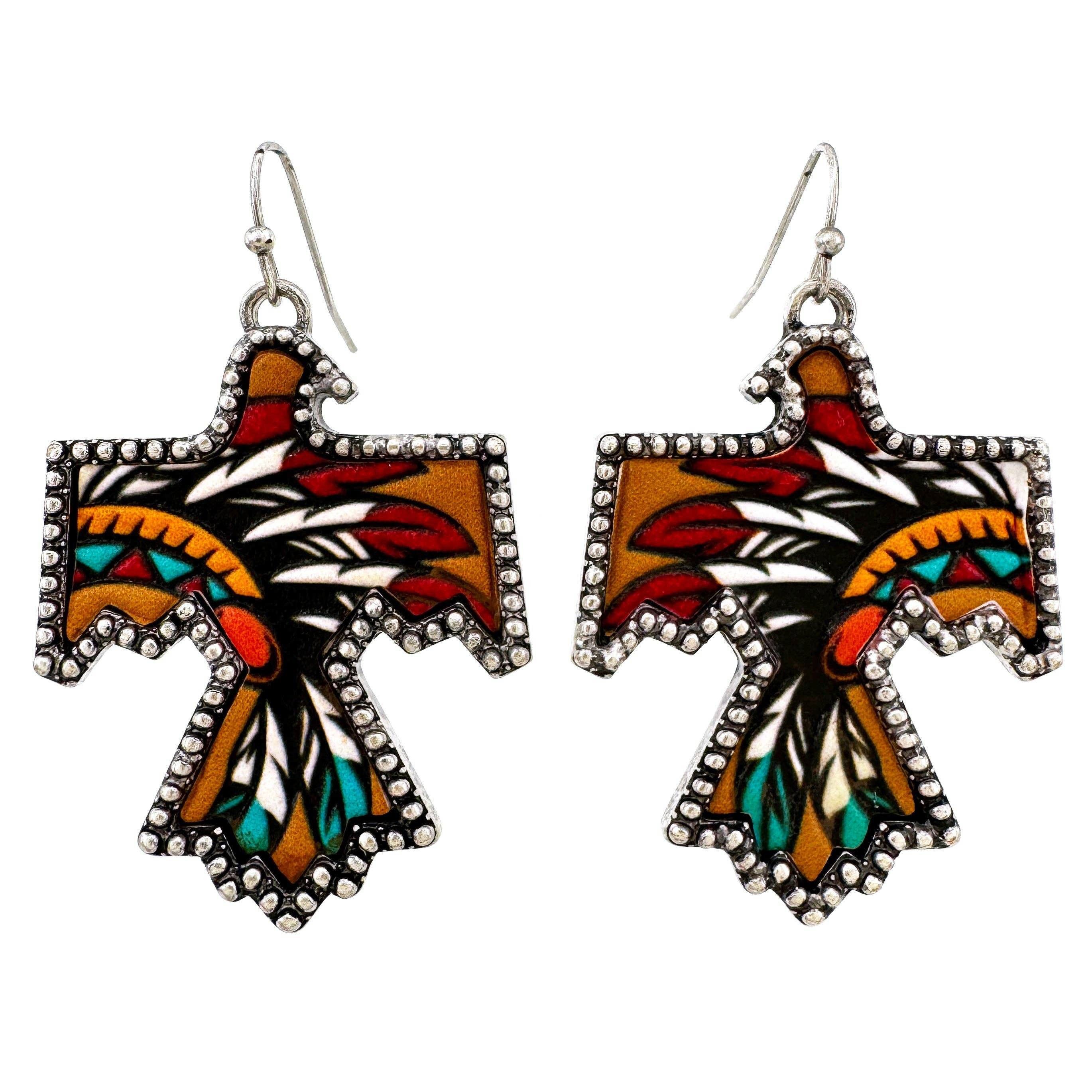 Other Boho Thunderbird Metal Earrings with Tooled Leather Chieftai Size ONE SIZE - 3 Thumbnail