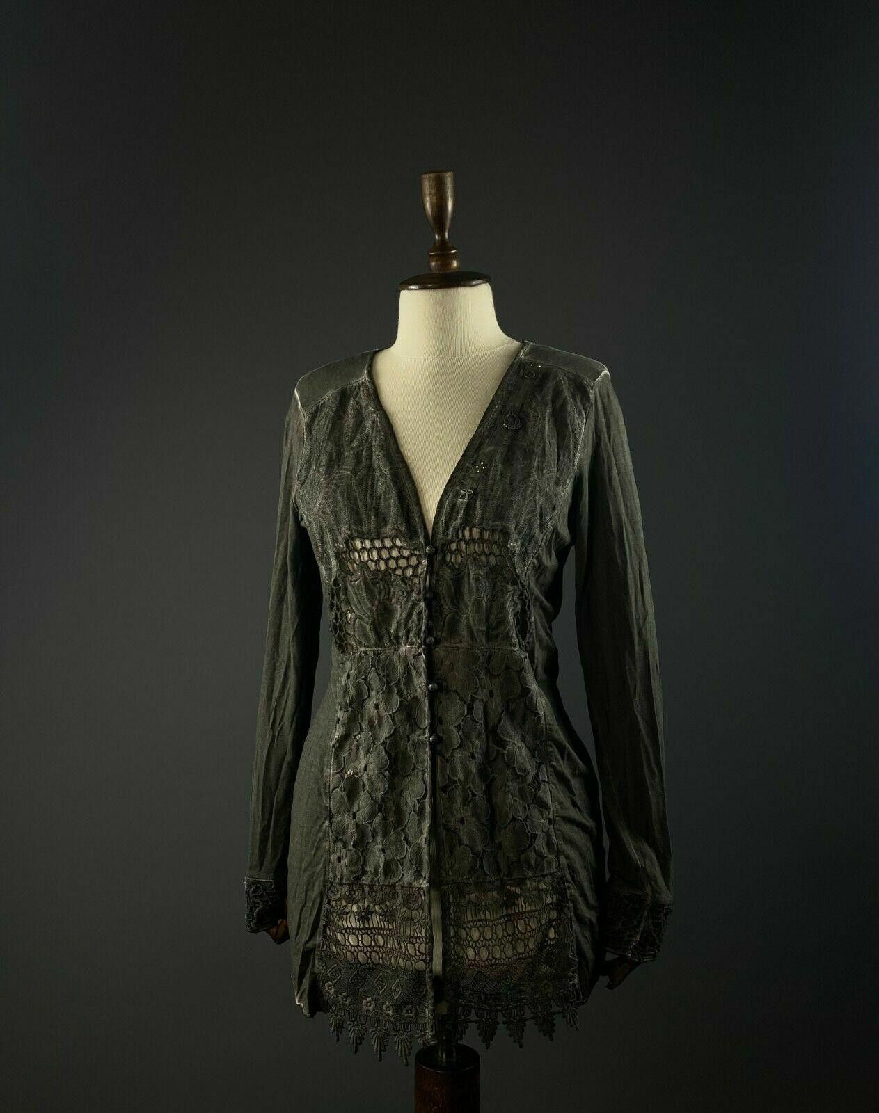 Designer Ladies Tredy Grey Mesh Floral V-Neck Tunic Dress Size 36 Size M / US 6-8 / IT 42-44 - 1 Thumbnail