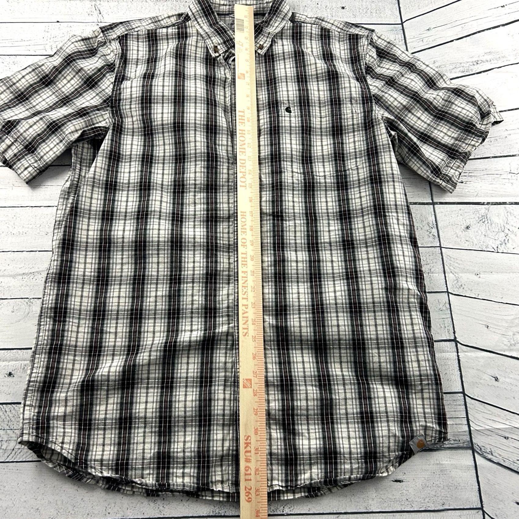 Carhartt Carhartt Button-Up Shirt Plaid Short Sleeve Men's Large Tall Gray Relaxed Fit Size US L / EU 52-54 / 3 - 4 Thumbnail