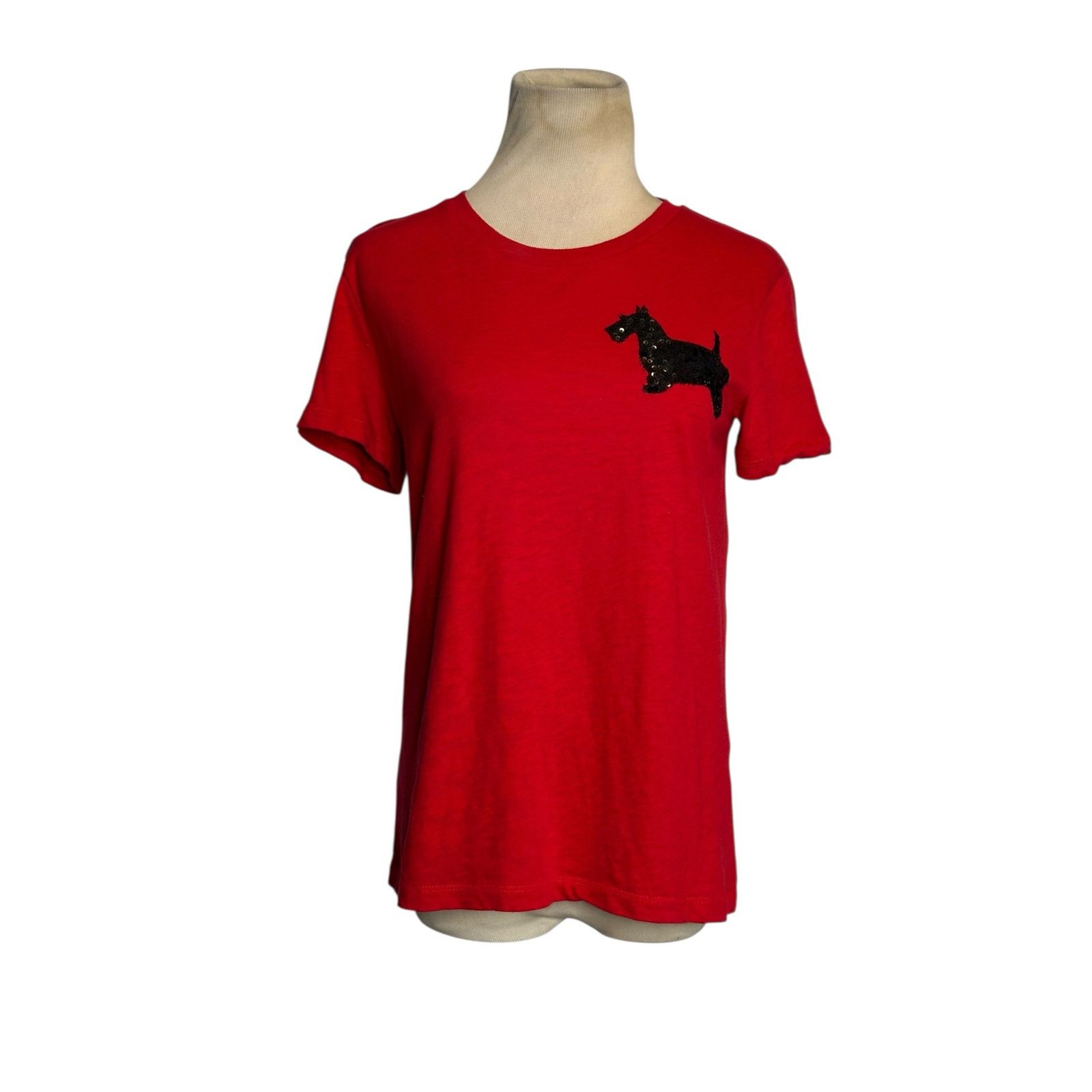 J.Crew J.Crew red black sequin Scottish dog t shirt size Small Size S / US 4 / IT 40 - 14 Thumbnail