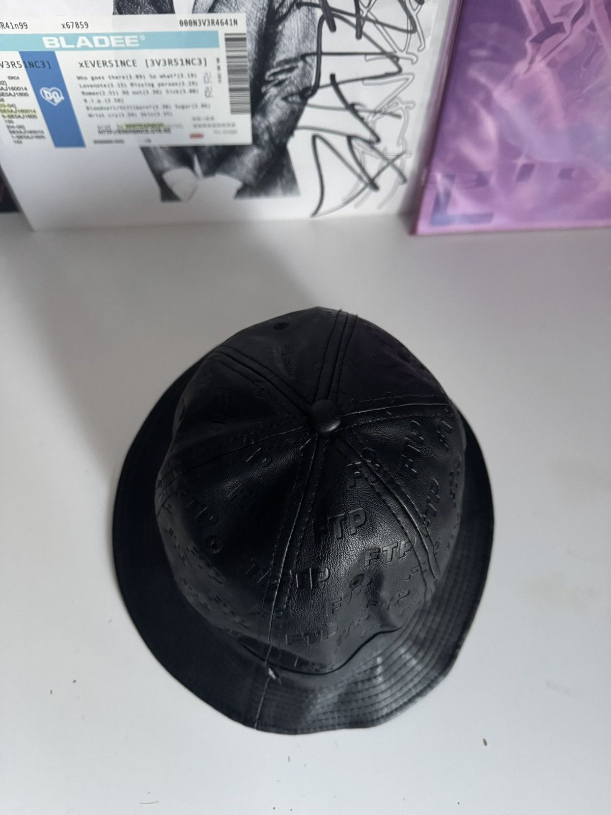 Fuck The Population FTP Leather Monogram Bucket Hat Black All Over Logo OG Rare Size ONE SIZE - 4 Thumbnail