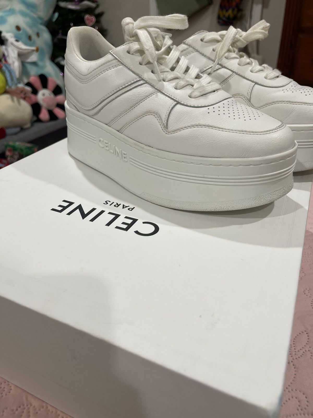 Celine × Designer WHITE CHUNKY BLOCK SNEAKERS WITH WEDGE OUTSOLE IN CALFSKIN Size US 7 / IT 37 - 11 Thumbnail