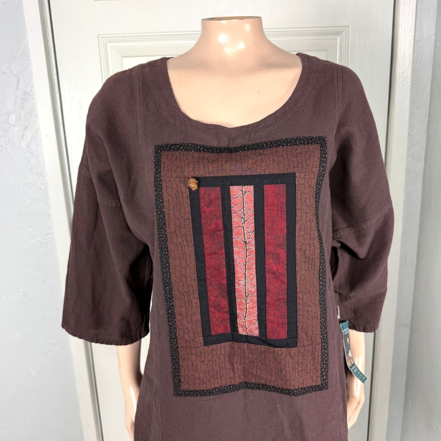 Vintage Brie Kriebel Shirt Cotton Geomoetric Tunic G2 - S - Women - Brown - Casual - Cotton - 44 bust - 29-32" length Size S / US 4 / IT 40 - 2 Thumbnail