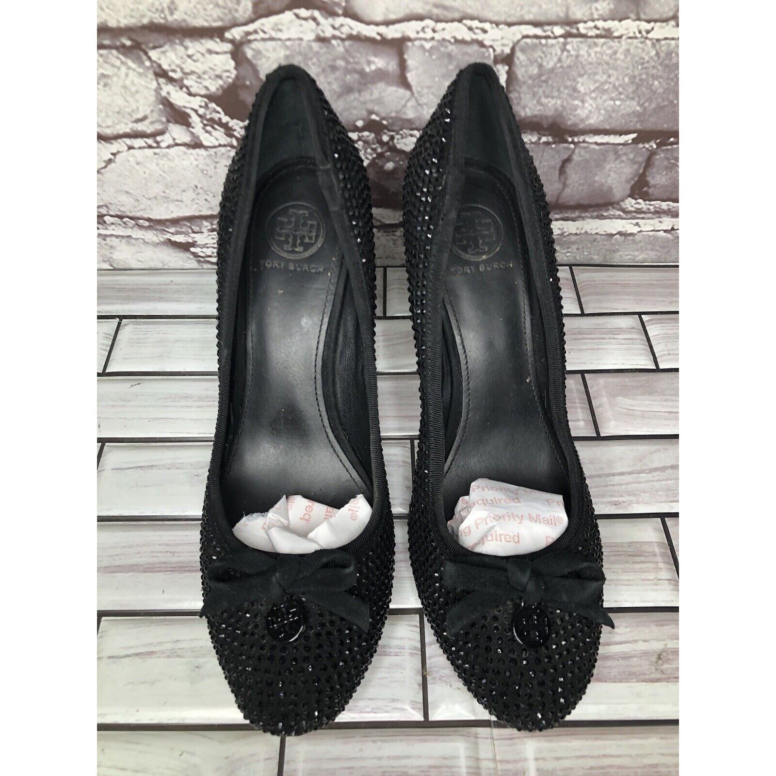 Tory Burch Tory Burch Phoenix Black Pump Rhinestone Soho Lux Suede Wome Size US 7.5 / IT 37.5 - 13 Thumbnail