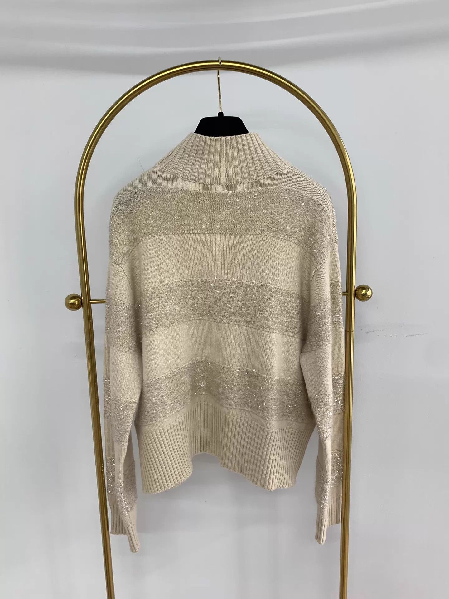 Brunello Cucinelli BC Sequin-Striped Collar Cashmere Wool Sweater S New Size S / US 4 / IT 40 - 3 Thumbnail