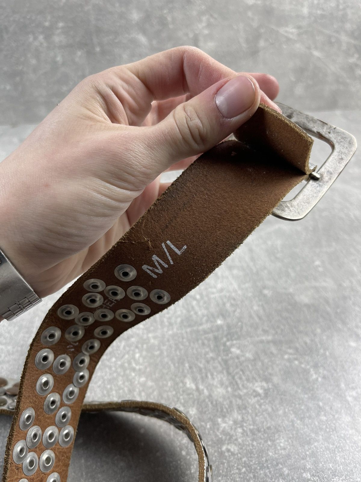 Japanese Brand × Vintage Vintage Silver Avant Garde Leather Dot Rhinestones Belt Size ONE SIZE - 5 Thumbnail