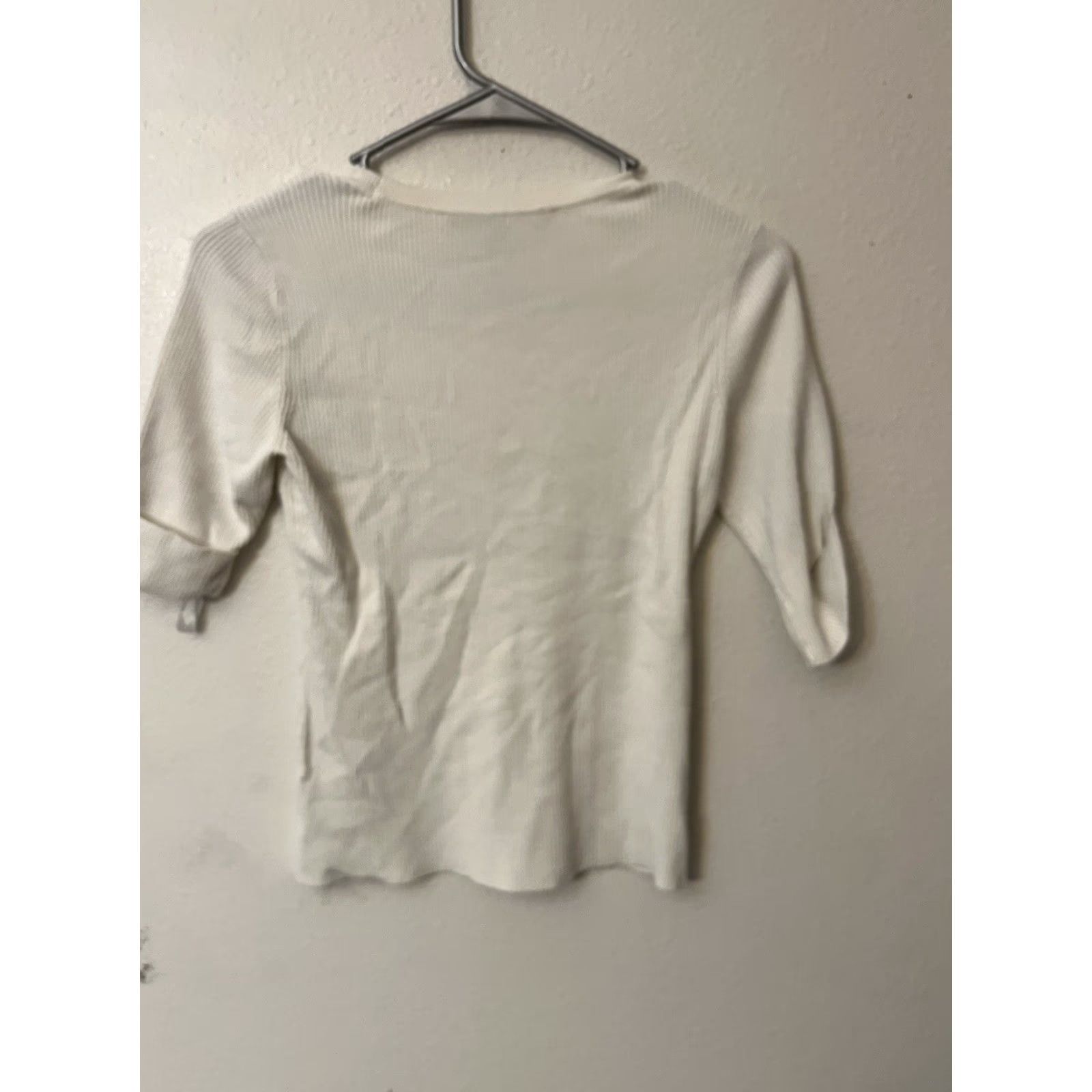 White House Black Market White House Black Market White Ribbed V-Neck Short Sleeve Stretch Top Size S Women Shirt Pullover Knit Nylon Rayon White Ribbed V-Neck Casual Size S / US 4 / IT 40 - 3 Thumbnail