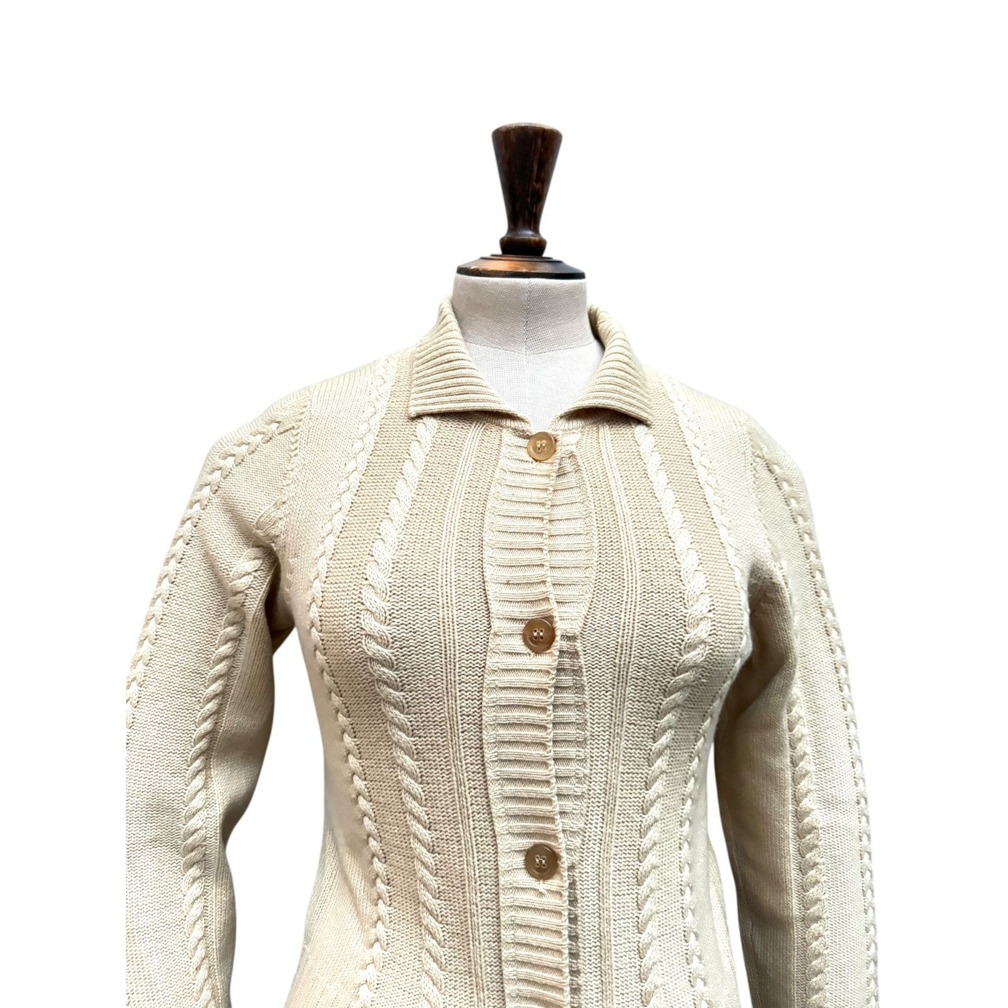 Jil Sander Beige Cashmere Cable Knit Cardigan Size S / US 4 / IT 40 - 2 Thumbnail