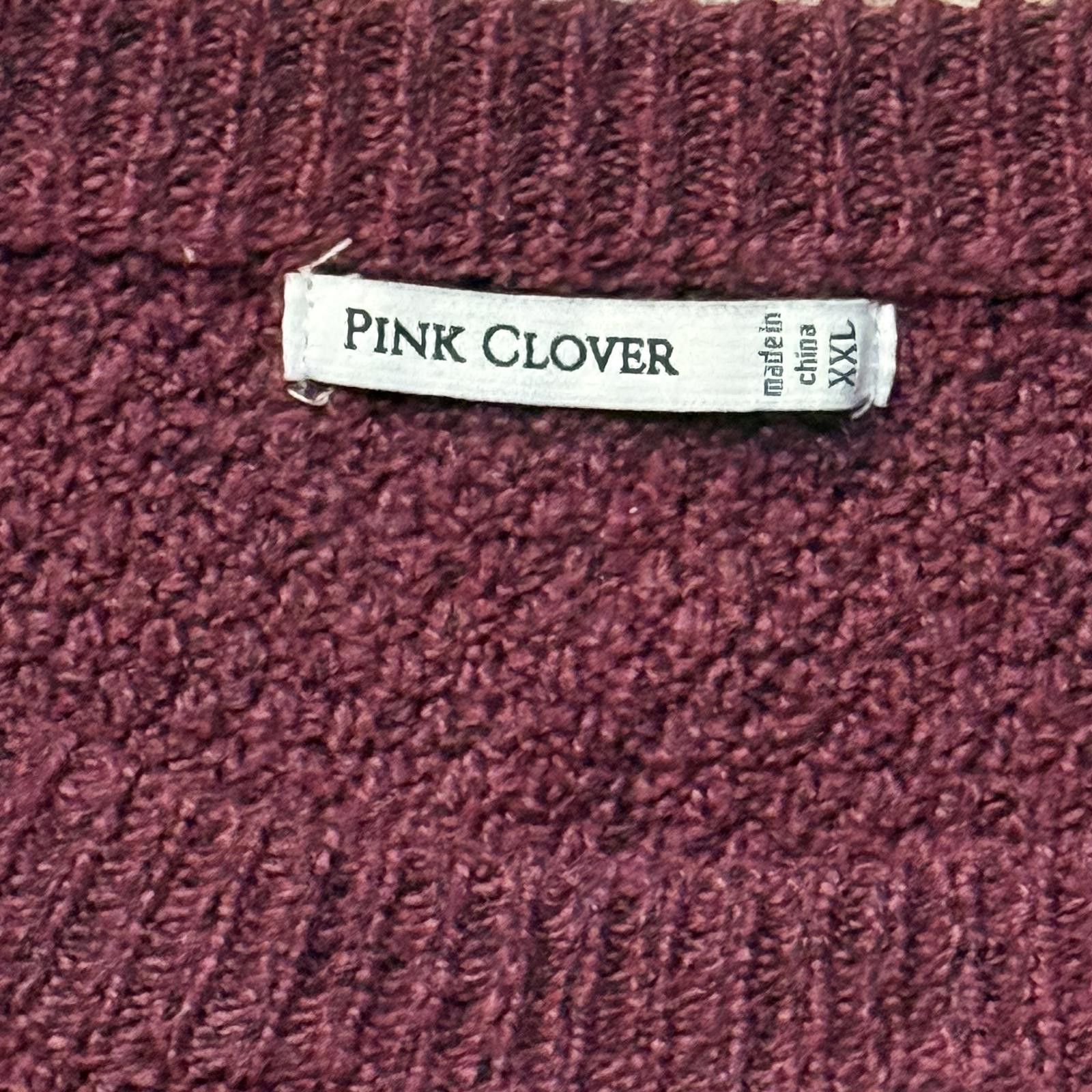 Designer Pink Clover textured crewneck sweater, burgundy – 2X Size XXL / US 16-18 / IT 52-54 - 3 Thumbnail