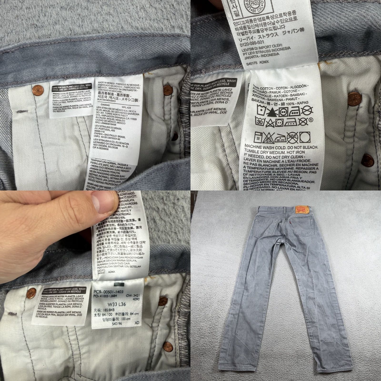 Levi's Levi's 501 Straight Jeans Mens 31x33 Gray Denim Button Fly Casual Straight Fit Regular 5-Pocket Design Cotton Size US 31 - 8 Thumbnail