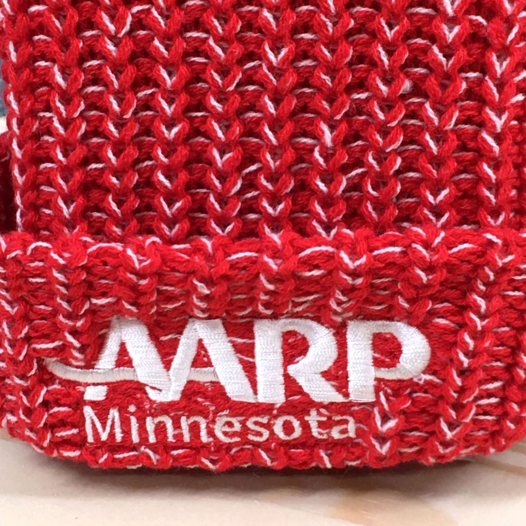 Vintage Womens Red Knitted Beanie Hat One Size AARP Minnesota Winter Pompom Cuffed Size ONE SIZE - 3 Thumbnail
