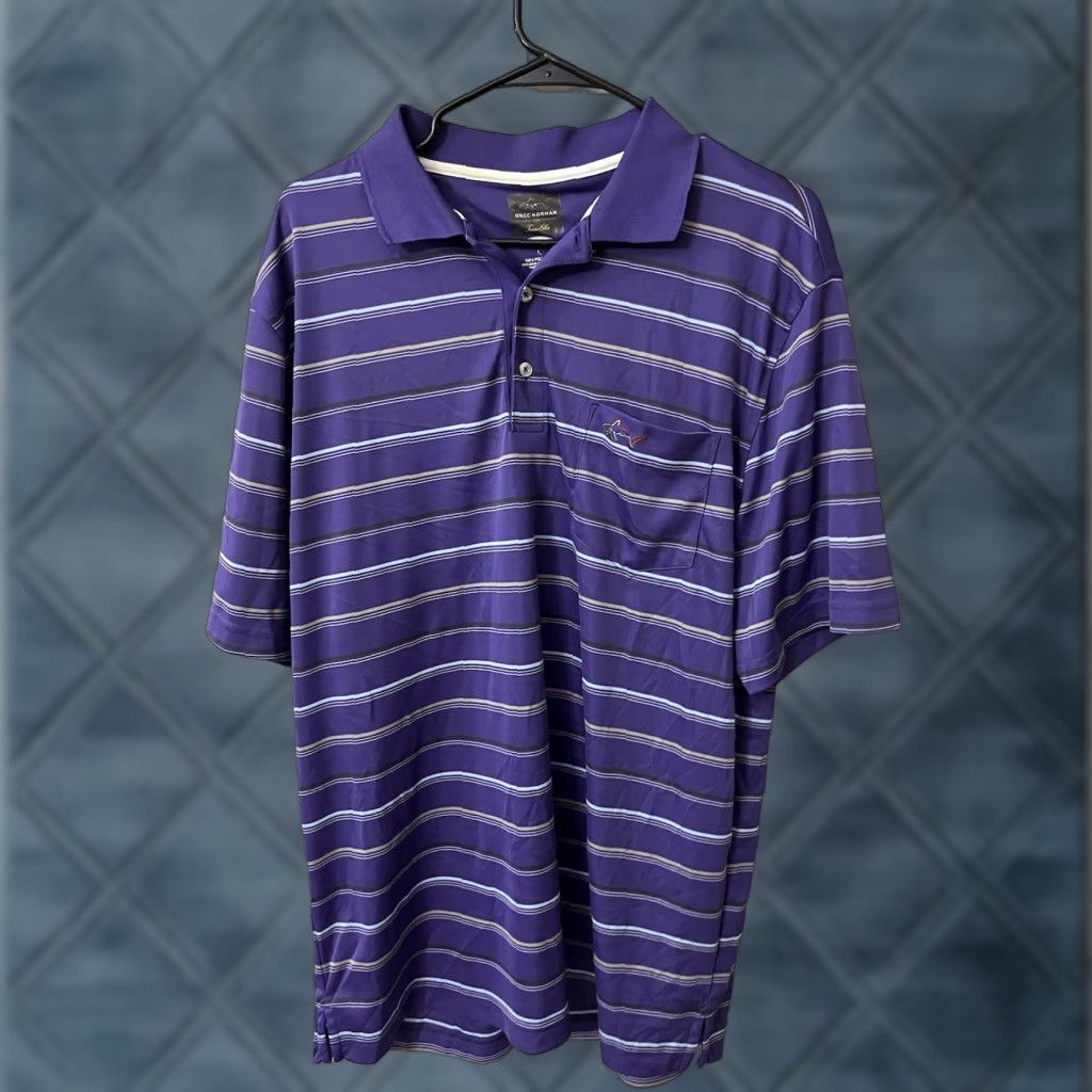 Vintage Greg Norman for Tasso Elba Golf Polo Shirt Men’s Large Purple Striped Size US L / EU 52-54 / 3 - 1 Thumbnail
