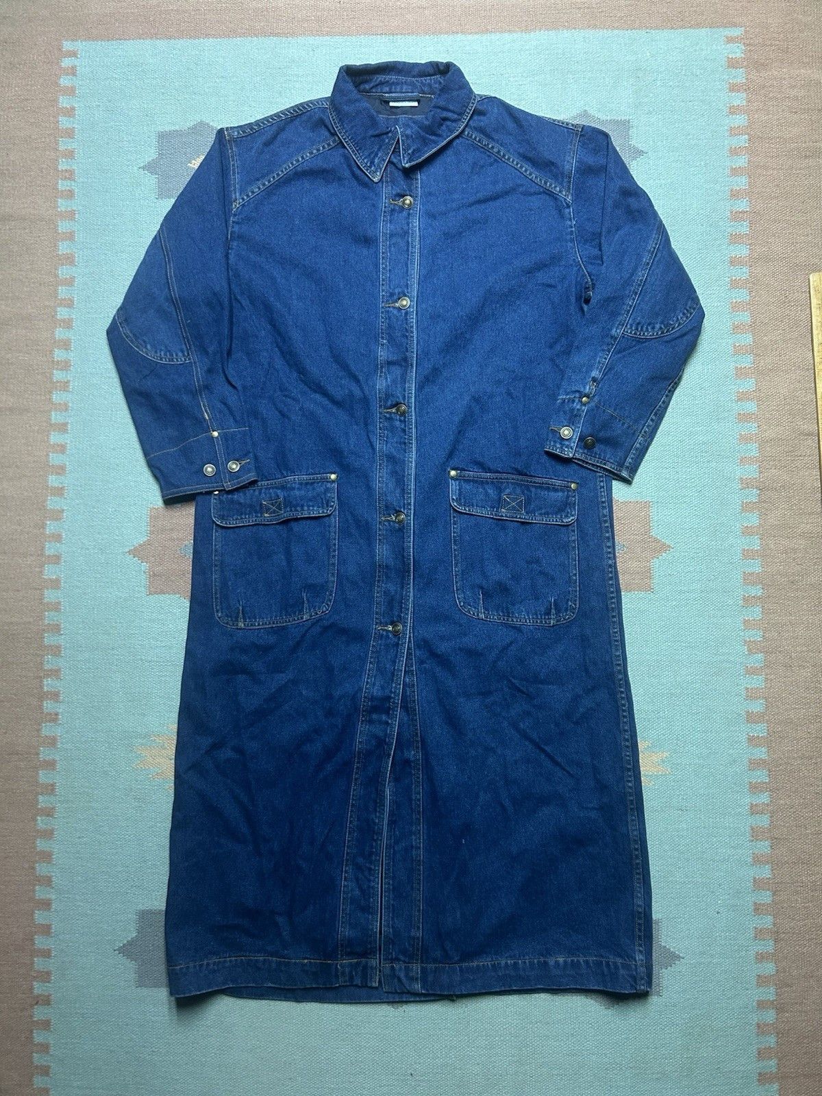 Vintage Vtg Long Denim Duster Trench Coat Jacket Western Boho Stea 8 Size 36" / US 14 / IT 50 - 1 Thumbnail