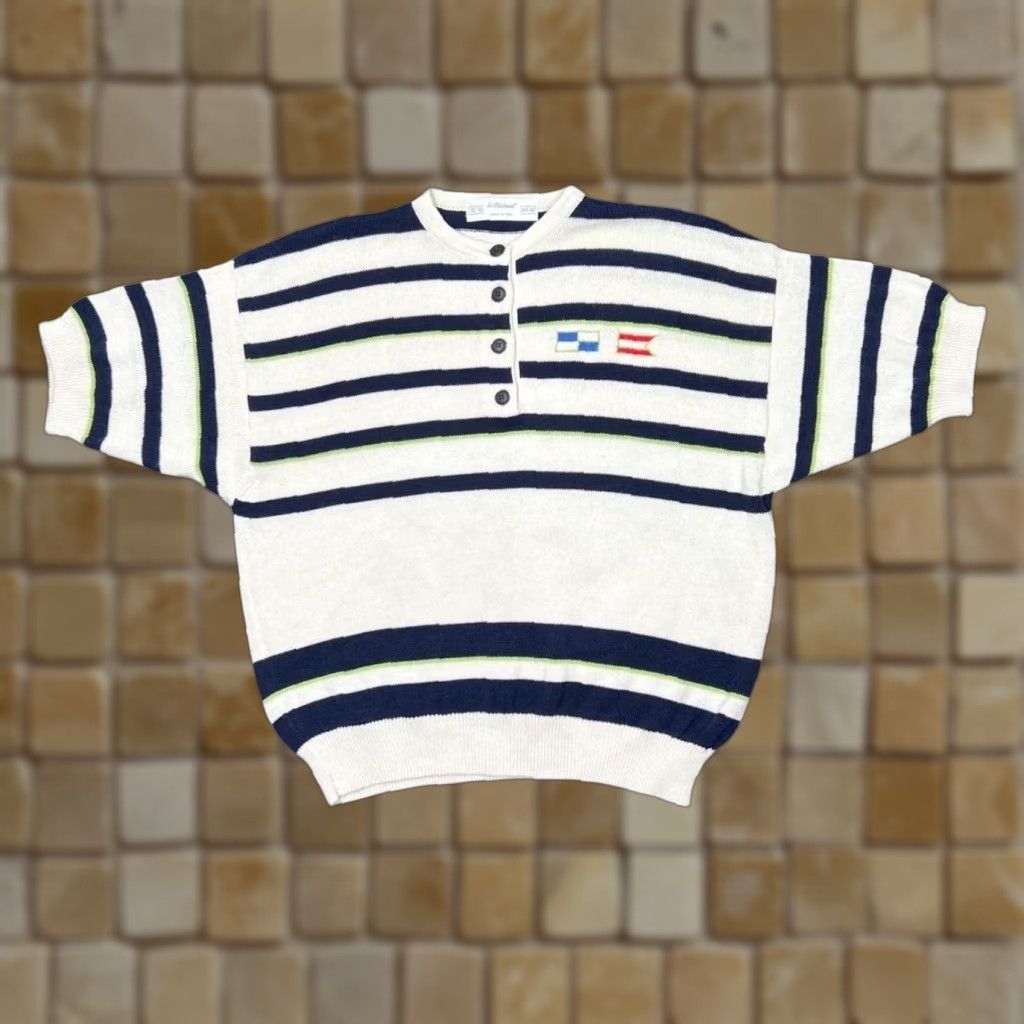 Vintage VINTAGE St Michael Made In Italy Nautical Striped Short Sleeve Knit Jumper Women’s 16/18 White Navy Striped Knit Jumper Womens 16/18 Mens Girls Size XXL / US 16-18 / IT 52-54 - 1 Thumbnail