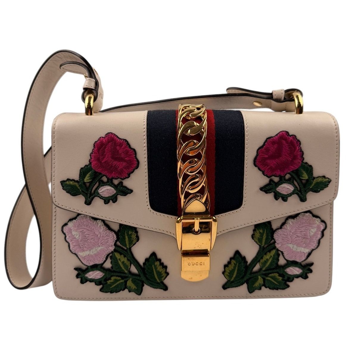 Gucci GUCCI Sylvie Embroidered Floral Shoulder Bag in White Size ONE SIZE - 1 Thumbnail