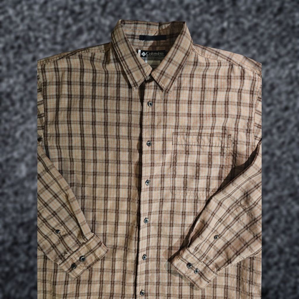 Vintage VINTAGE Columbia Plaid XCD Button Up Long Sleeve Shirt Mens Large Tan/Gold Beige Cotton Regular Button-Down Collared - Mens Size US L / EU 52-54 / 3 - 1 Thumbnail