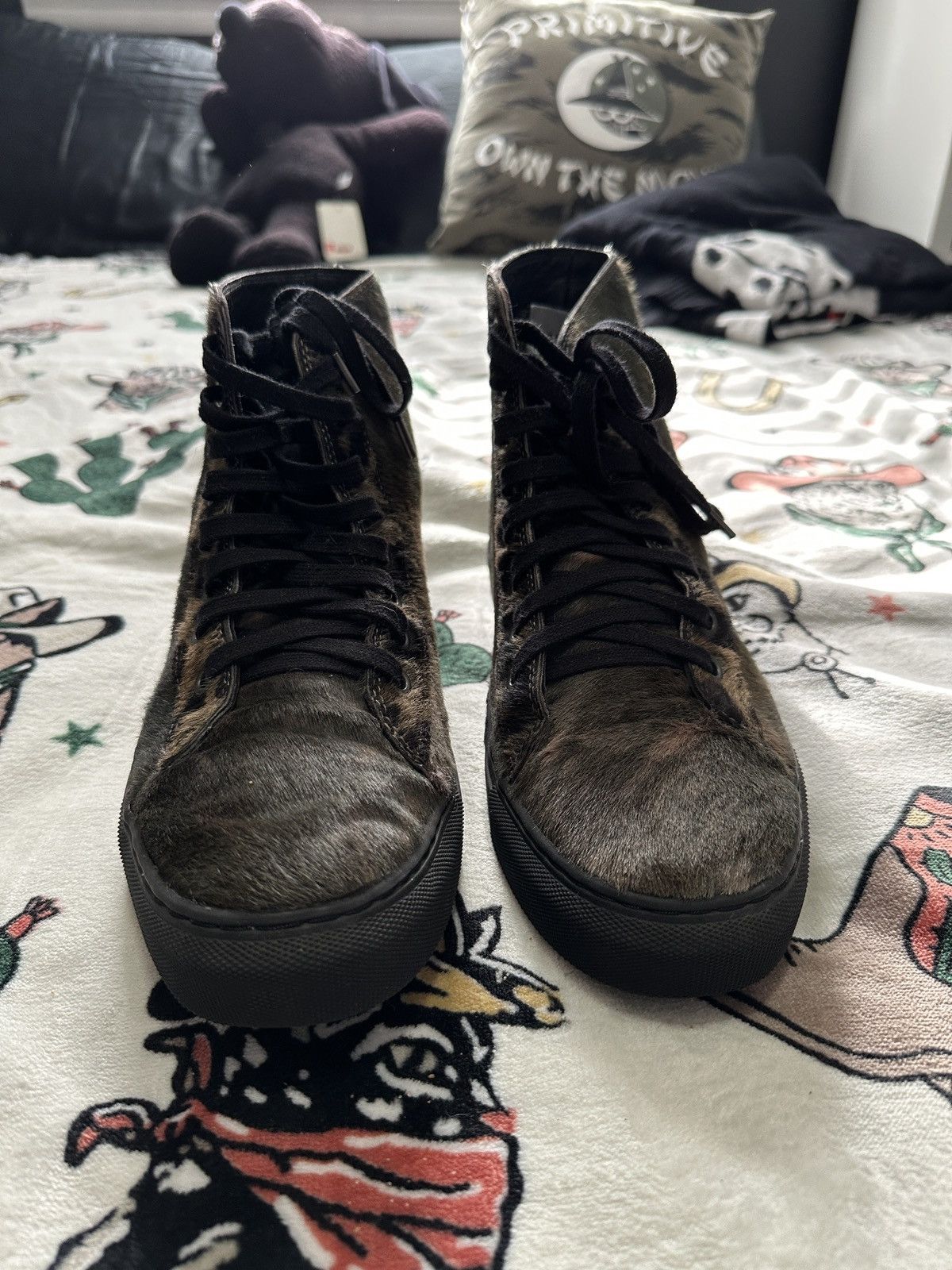 Allsaints Leopard Mohair Hi-Top Sneakers Size US 8 / EU 41 - 3 Thumbnail