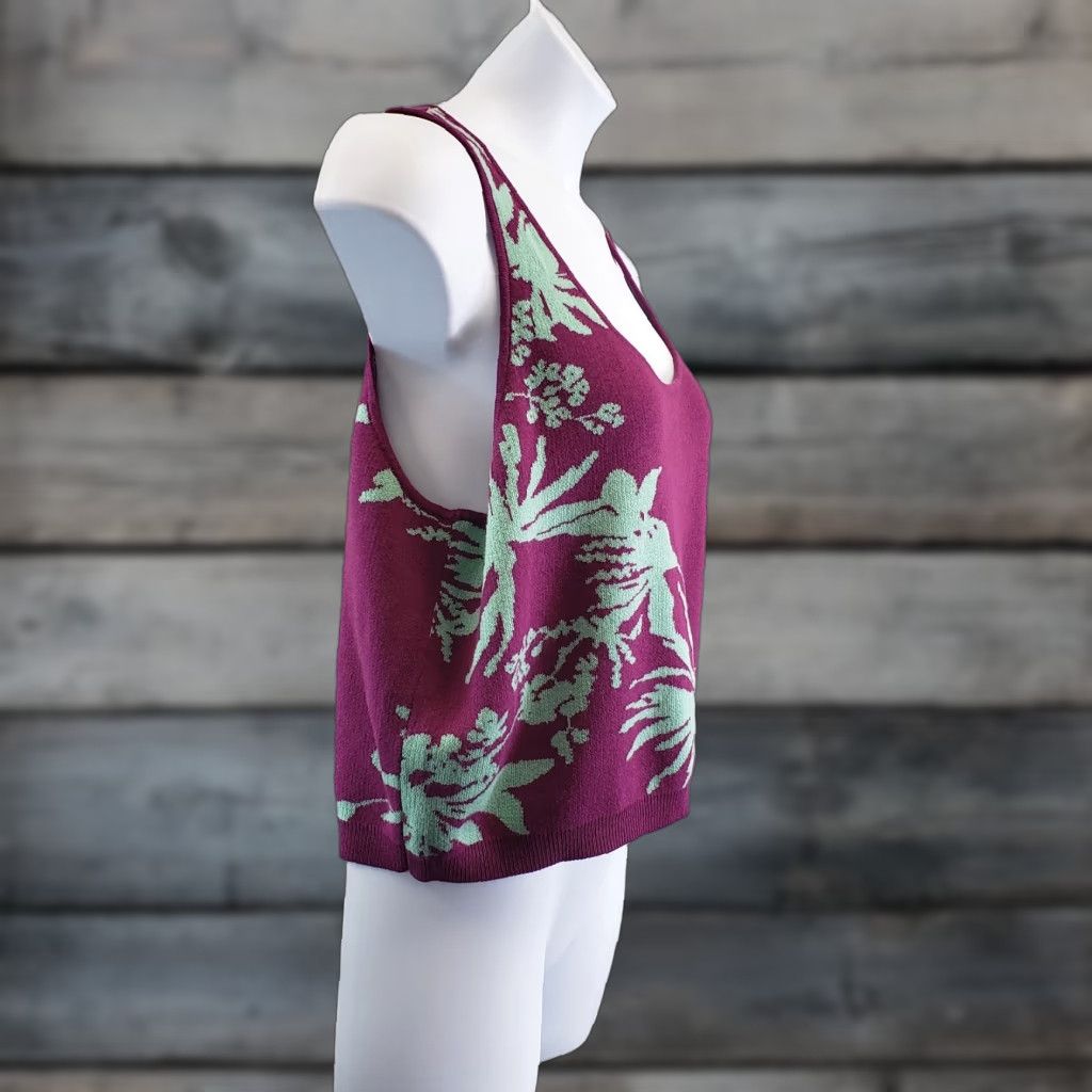 Vintage Future Collective Womens Crop Tank Top Sz 2X Purple Blue Palm Print Scoop Neck Tank Sleeveless Shirt Womens Size XXL / US 16-18 / IT 52-54 - 1 Thumbnail