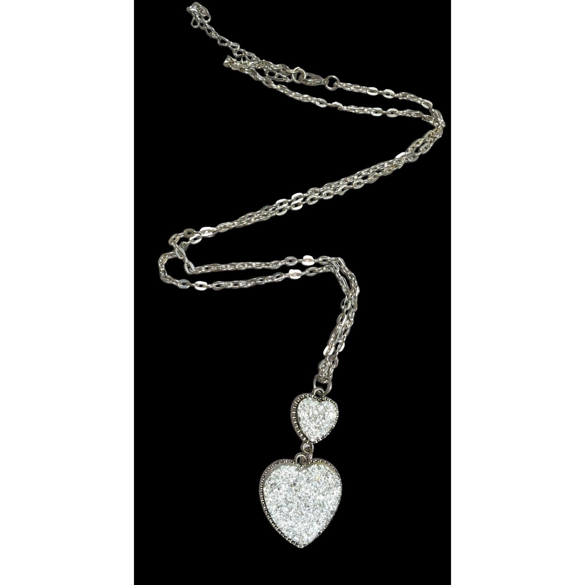 Other Silver Druzy Double Heart Necklace Size ONE SIZE - 1 Thumbnail