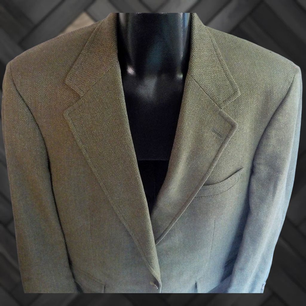 Brooks Brothers VINTAGE Brooks Brothers Blazer 2 Button Herringbone Wool SZ 42R Mens Green 100% Wool USA Size 42R - 1 Thumbnail