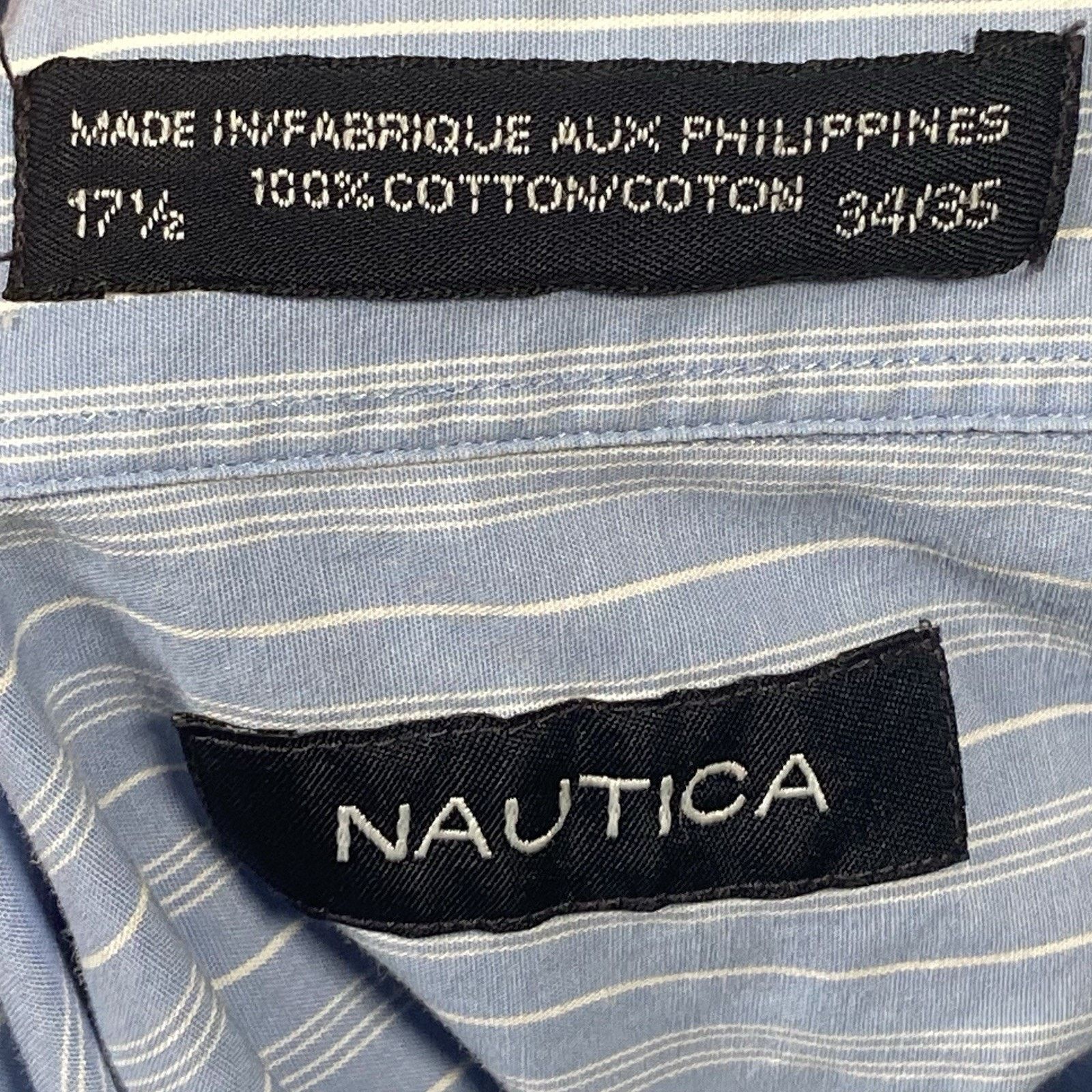 Nautica Nautica Shirt Mens 17.5 34/35 XL Blue Striped Long Sleeve Size US XL / EU 56 / 4 - 3 Thumbnail