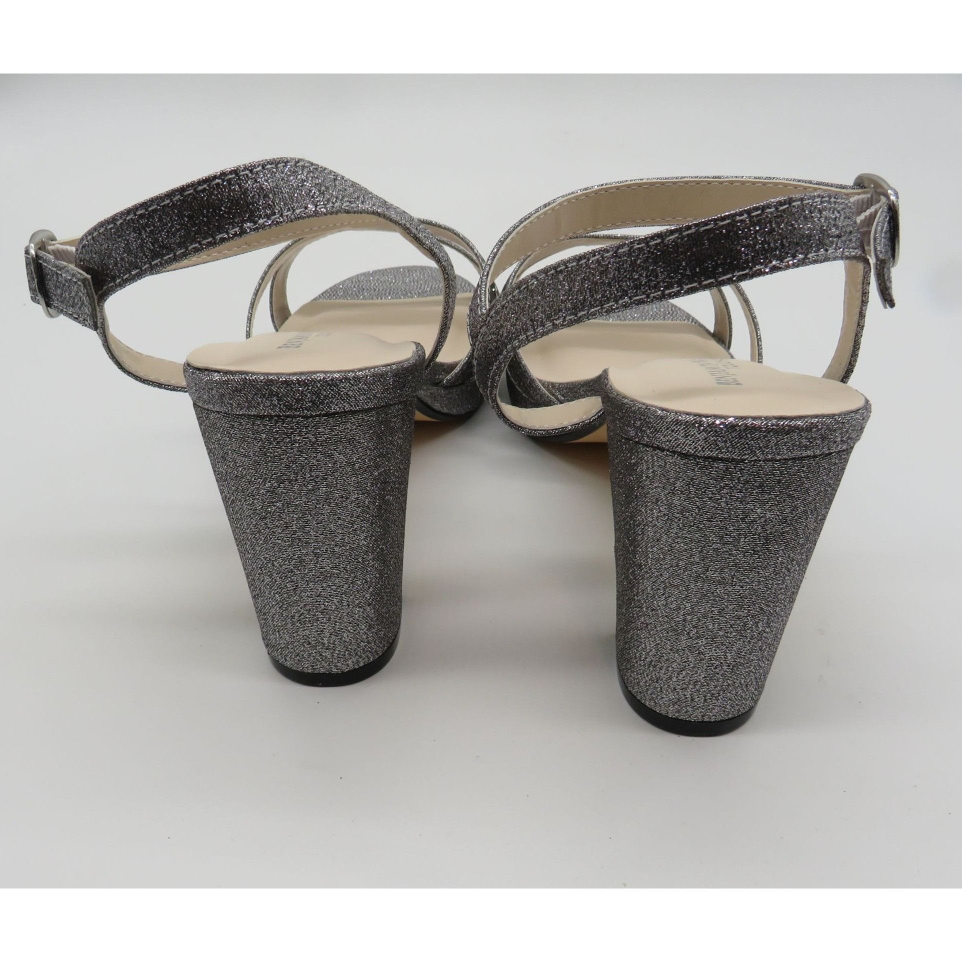 Other Benjamin Walk Silver Glitter Block Heel Sandals Ankle Strap Size US 7 / IT 37 - 8 Thumbnail
