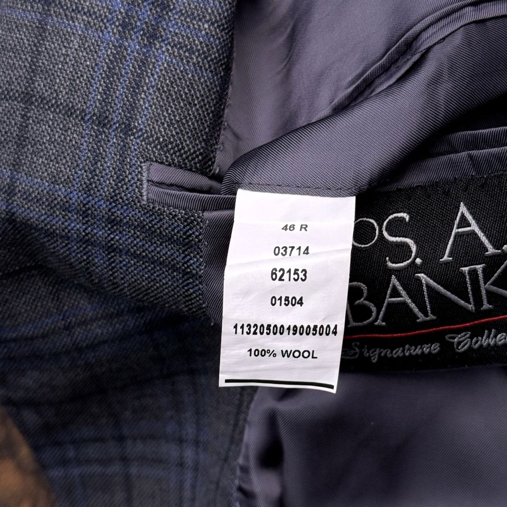 Jos. A. Bank Jos. A. Bank Signature Blazer 46R Gray Plaid Sport Coat Blazer Men Regular Wool Notch Lapel Double-Vented 2-Button Front Dry Clean Only Size 46R - 7 Thumbnail