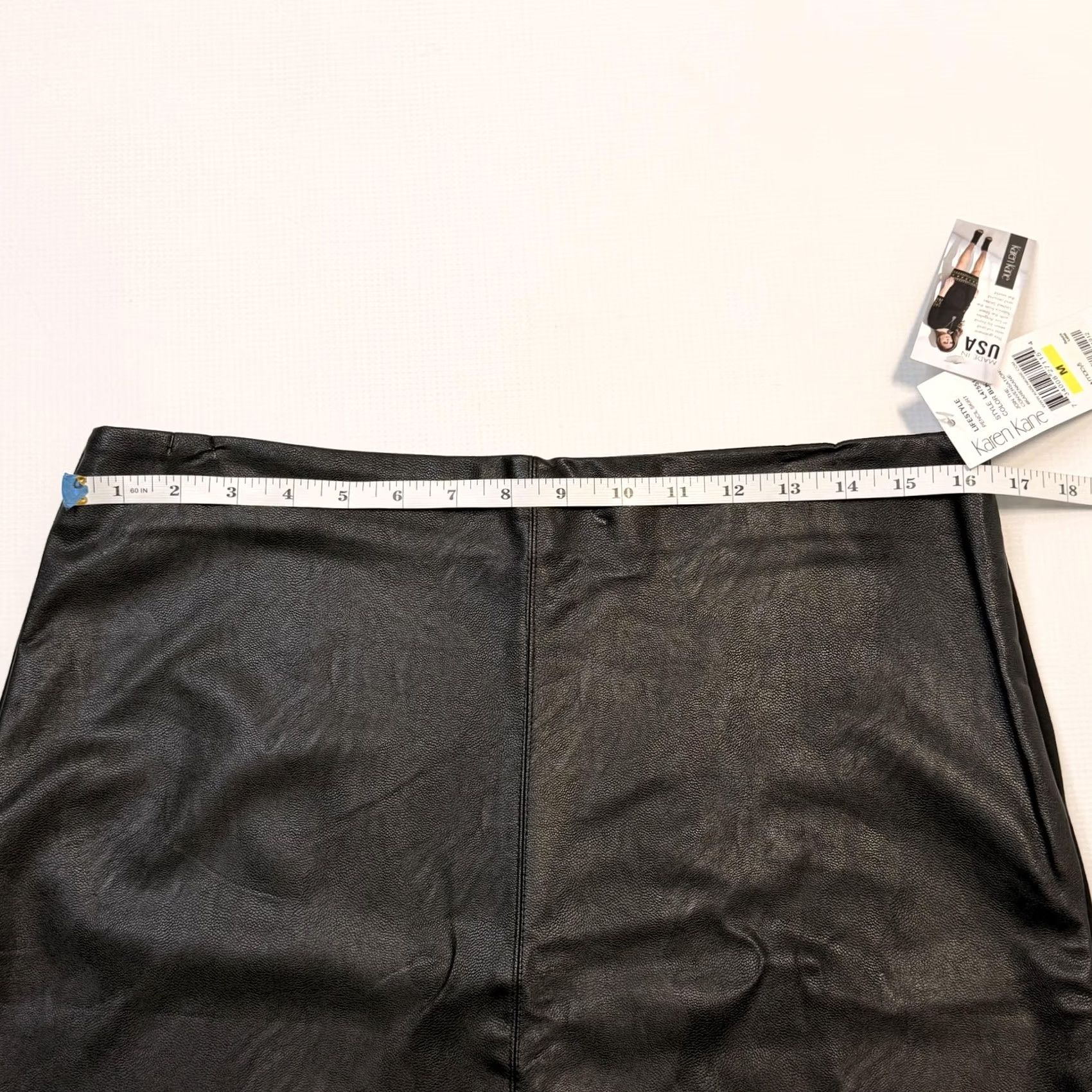 Vintage Karen Kane Skirt Womens M Black Faux Leather Pencil Lined Stretch USA Pull On Size 32" / US 10 / IT 46 - 3 Thumbnail