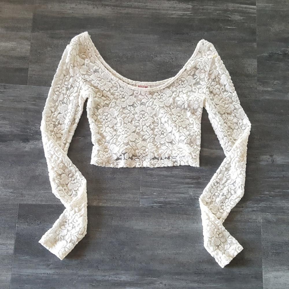 Designer White Floral Detailed Mossimo Cropped Long Sleeve Size XS / US 0-2 / IT 36-38 - 1 Thumbnail